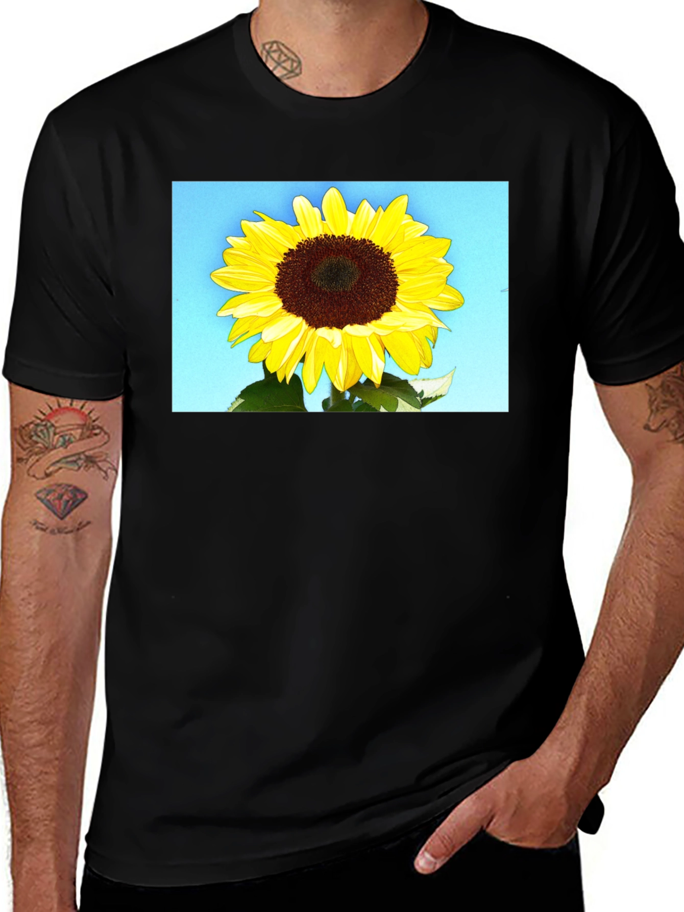 Sunflower Graphic Tee - Black Cotton Casual Wear