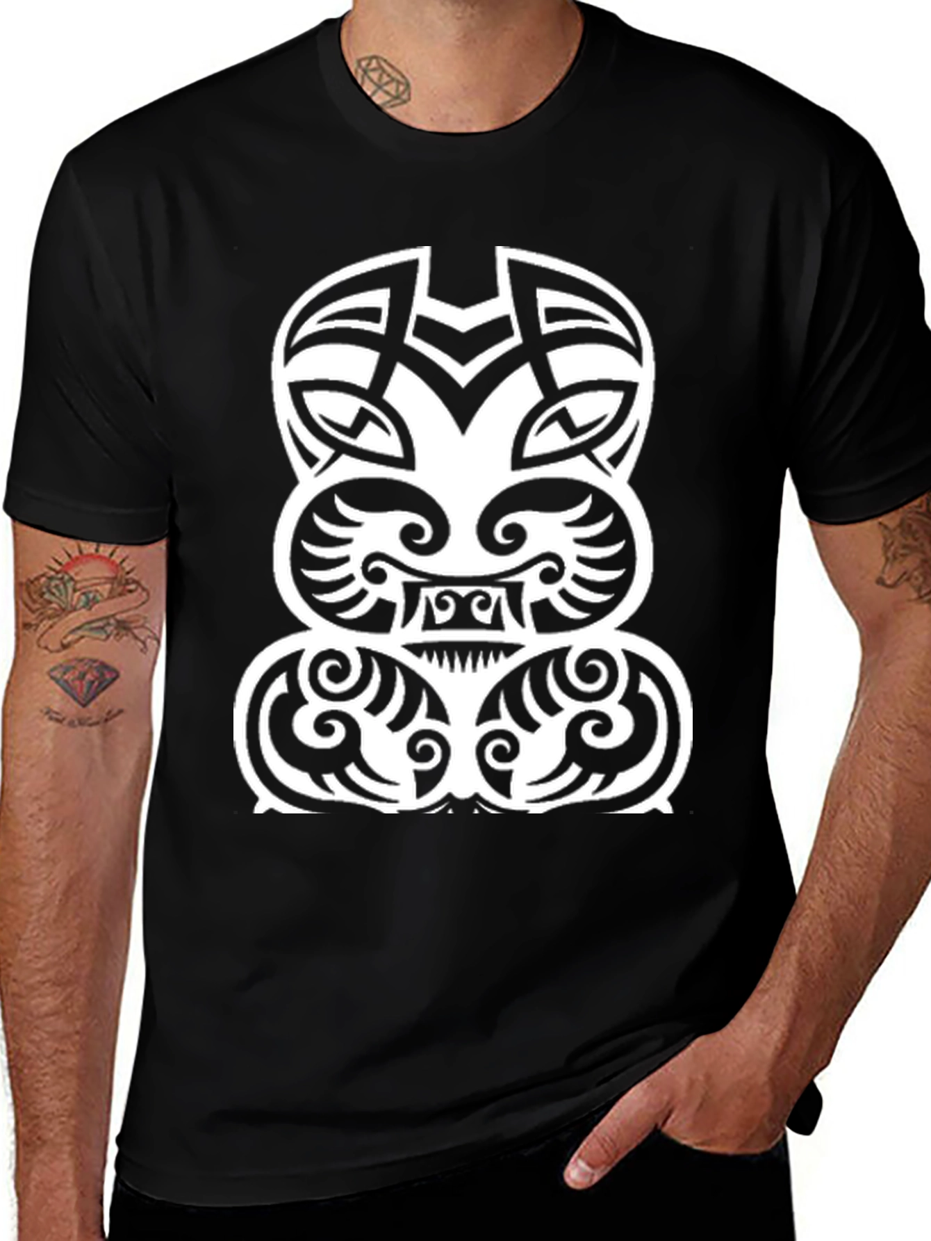 Tribal Tattoo Graphic T-Shirt - Black