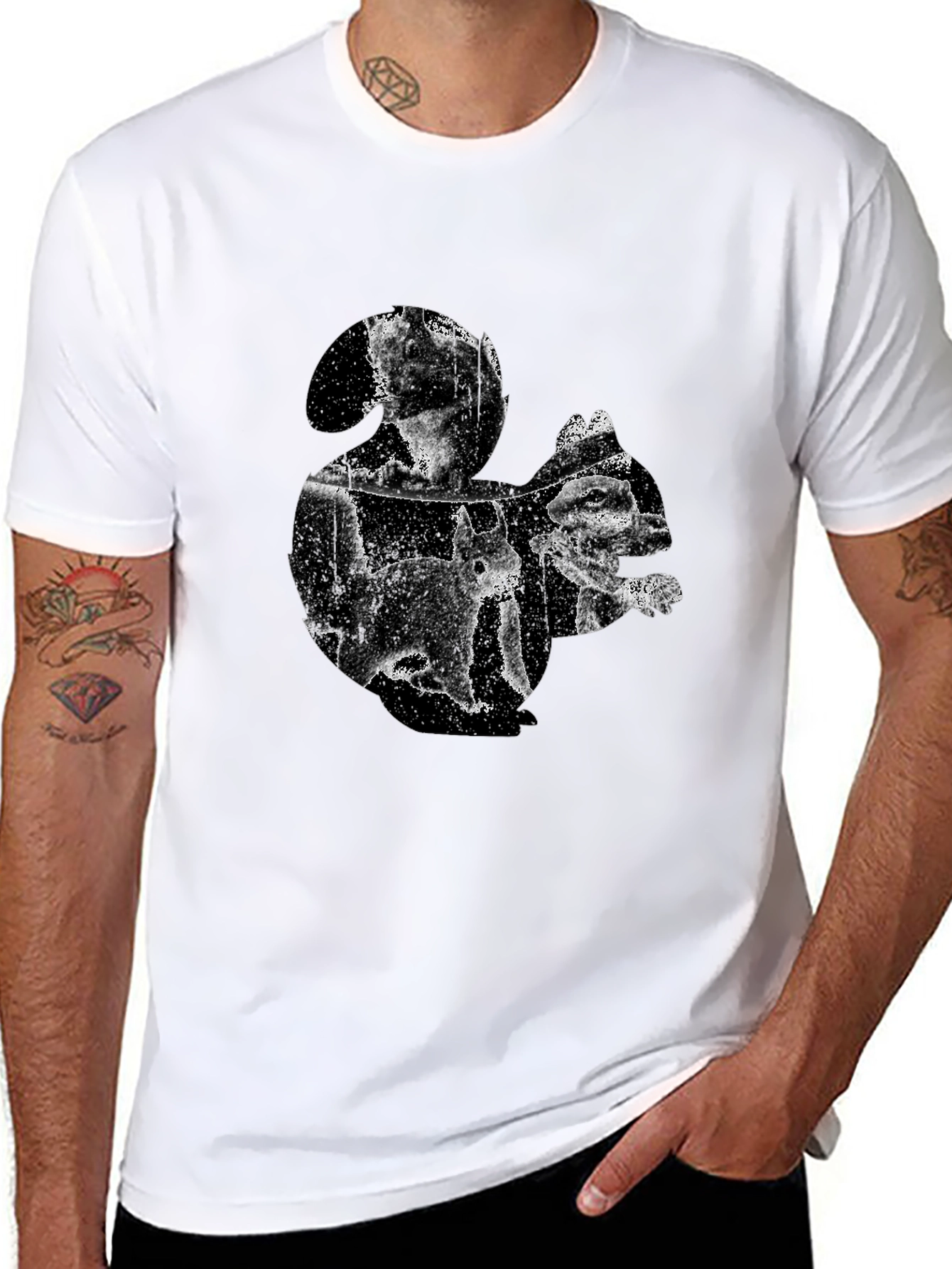 Squirrel Silhouette Mens T-Shirt - Black Cotton