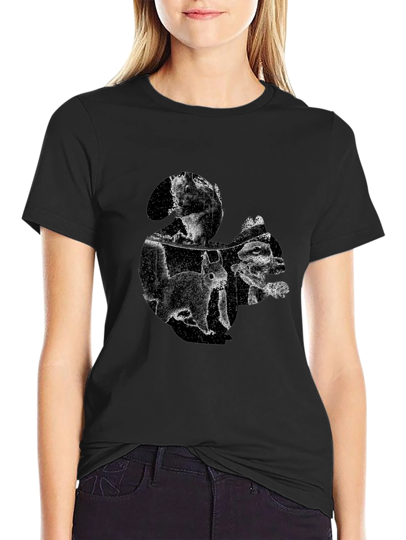 Squirrel Silhouette Mens T-Shirt - Black Cotton