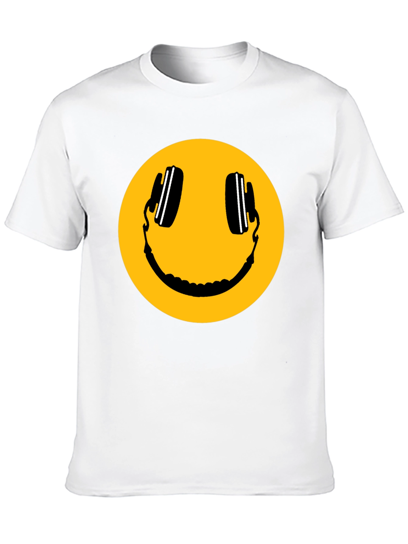 Smiley Face with Headphones Black T-Shirt