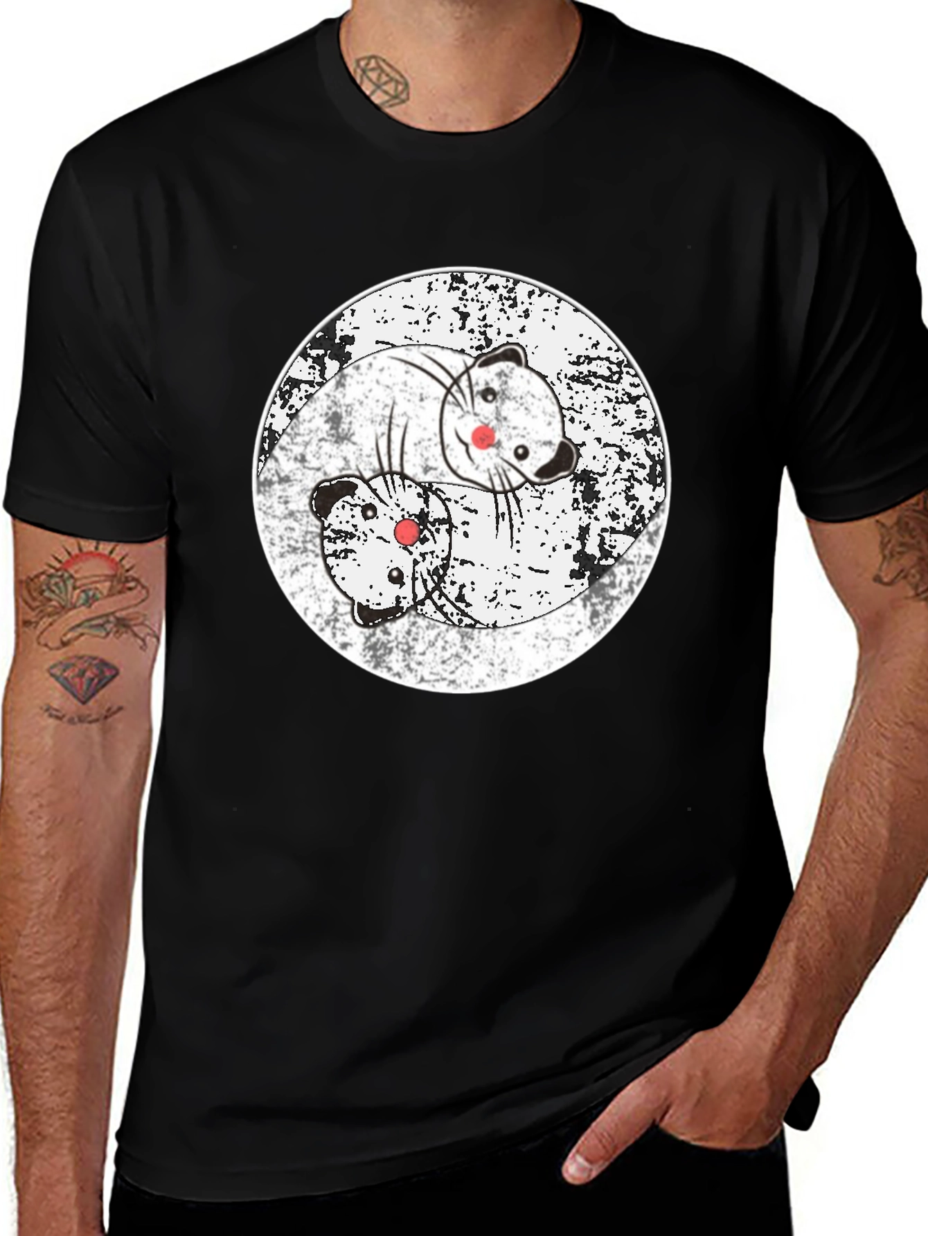 Yin Yang Ferret T-Shirt - Black Cotton Blend