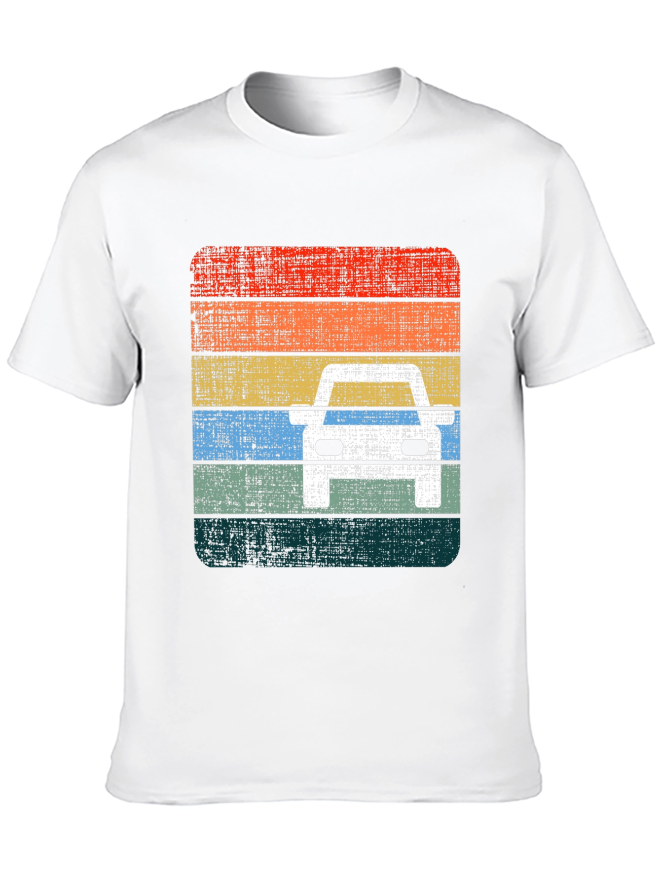 Retro Car Graphic Tee - Distressed Stripe Design