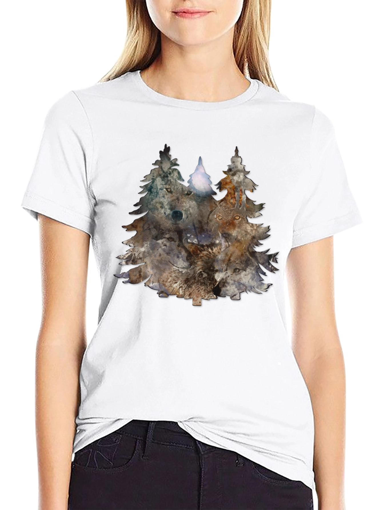 Wolf Pack Trees Graphic Tee - Nature Inspired Design