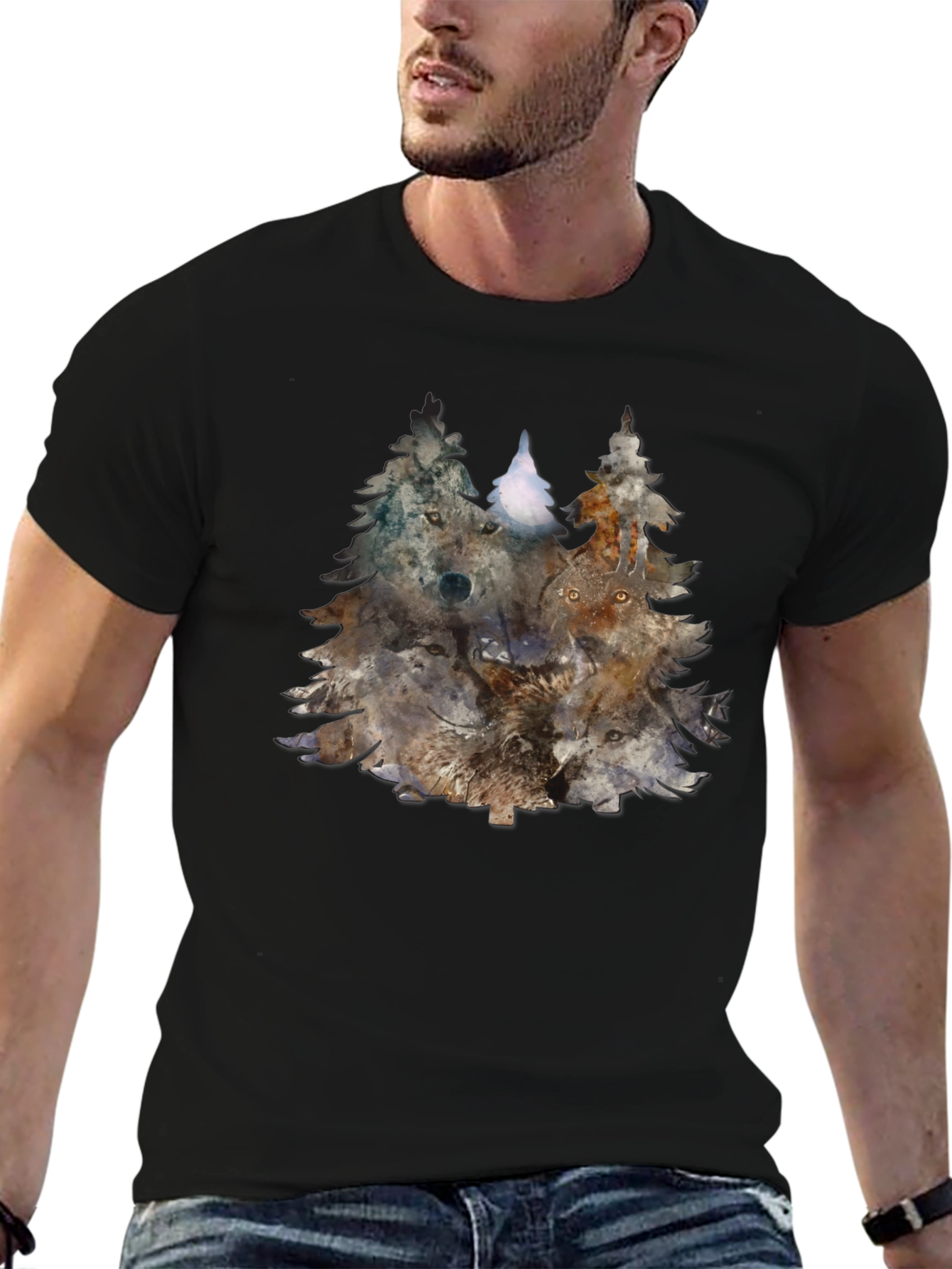 Wolf Pack Trees Graphic Tee - Nature Inspired Design