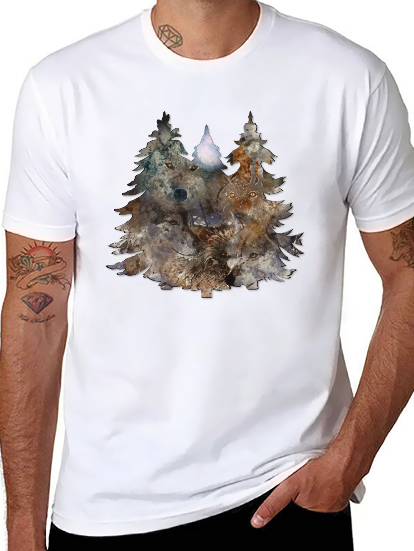 Wolf Pack Trees Graphic Tee - Nature Inspired Design