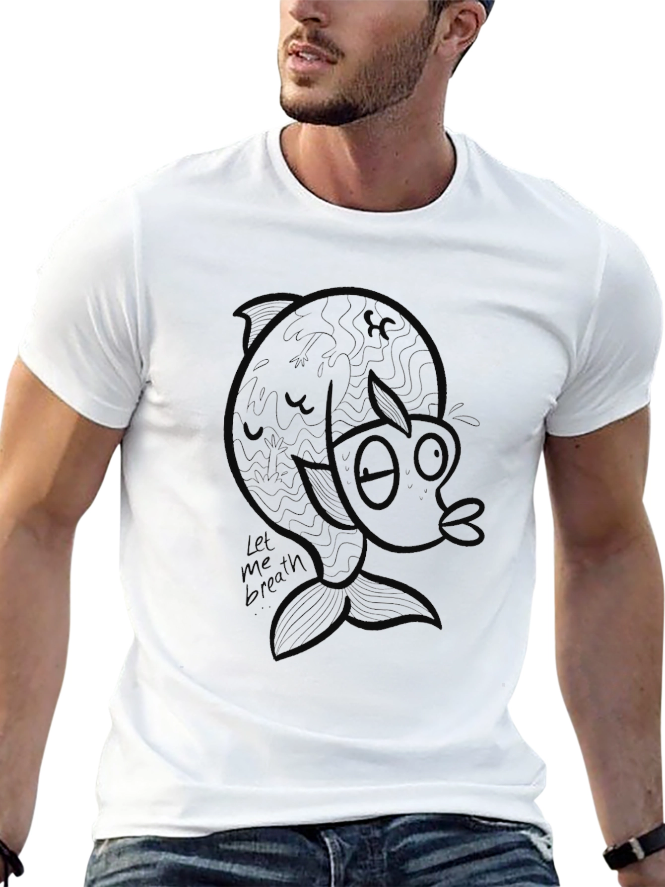 Unique Graphic Tee - Let Me Breath Fish Design