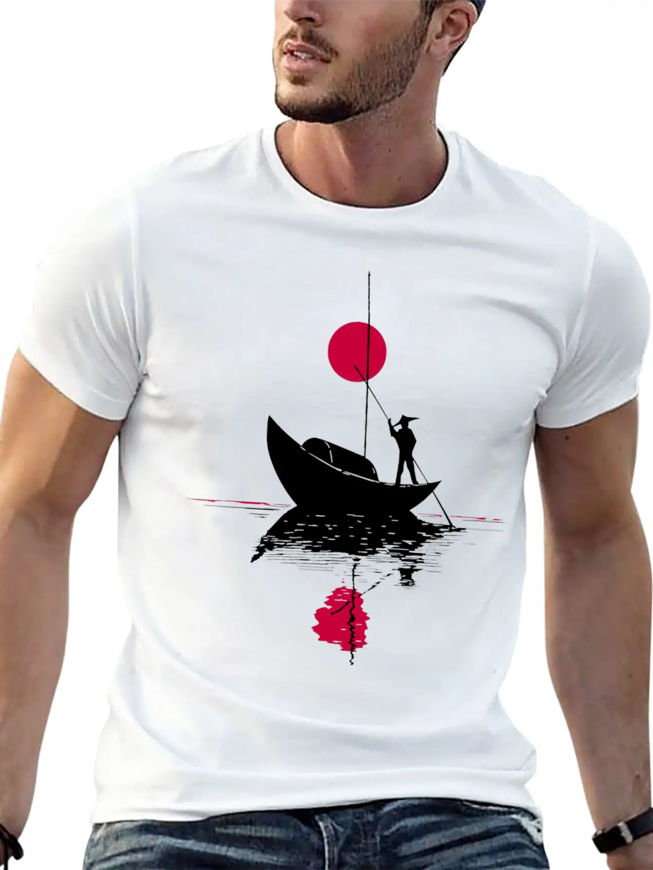 Abstract сard With Chinese Landscape Basic Graphic T-Shirt – Daily Comfort In Soft Cotton