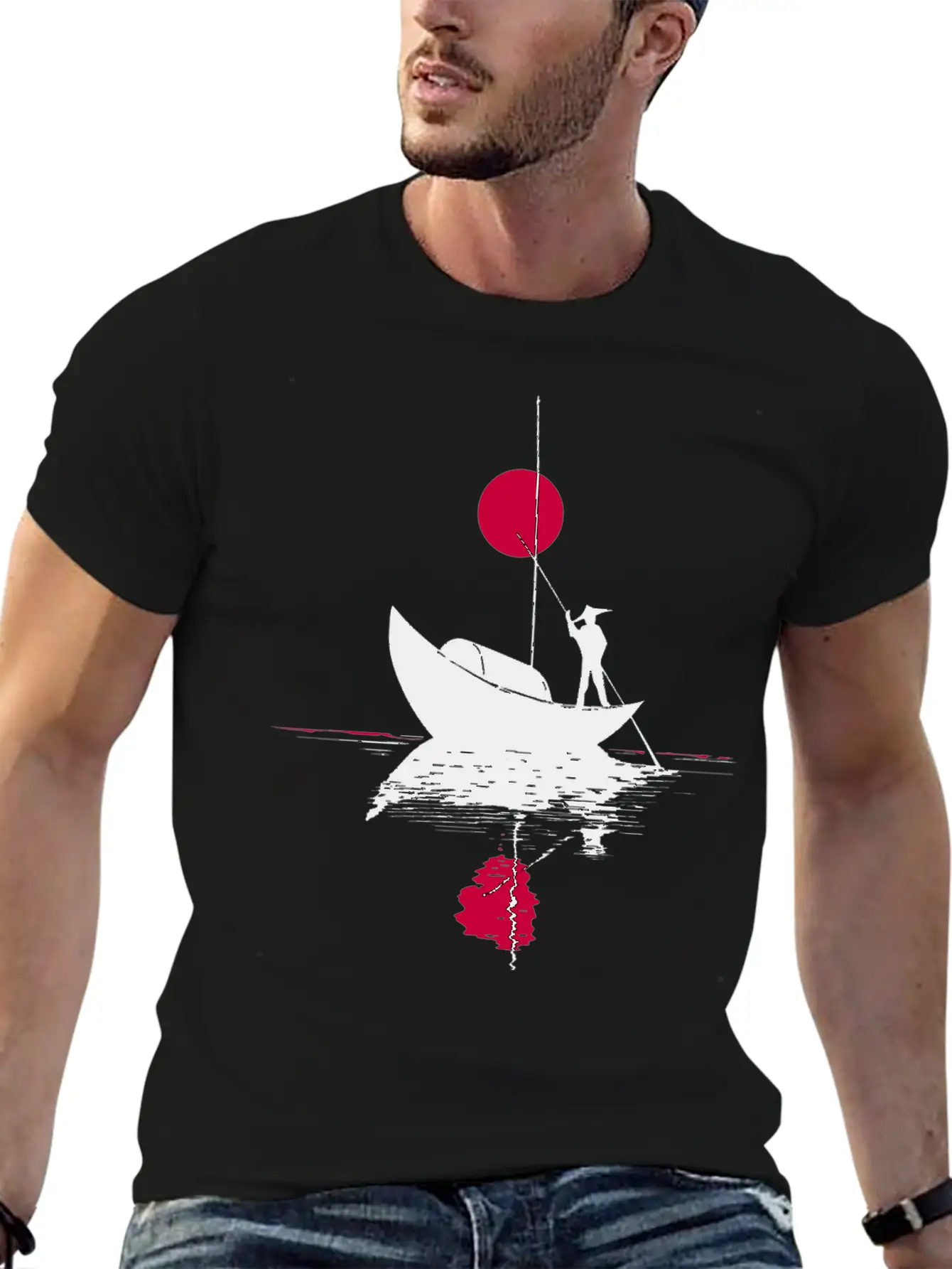 Abstract сard With Chinese Landscape Basic Graphic T-Shirt – Daily Comfort In Soft Cotton