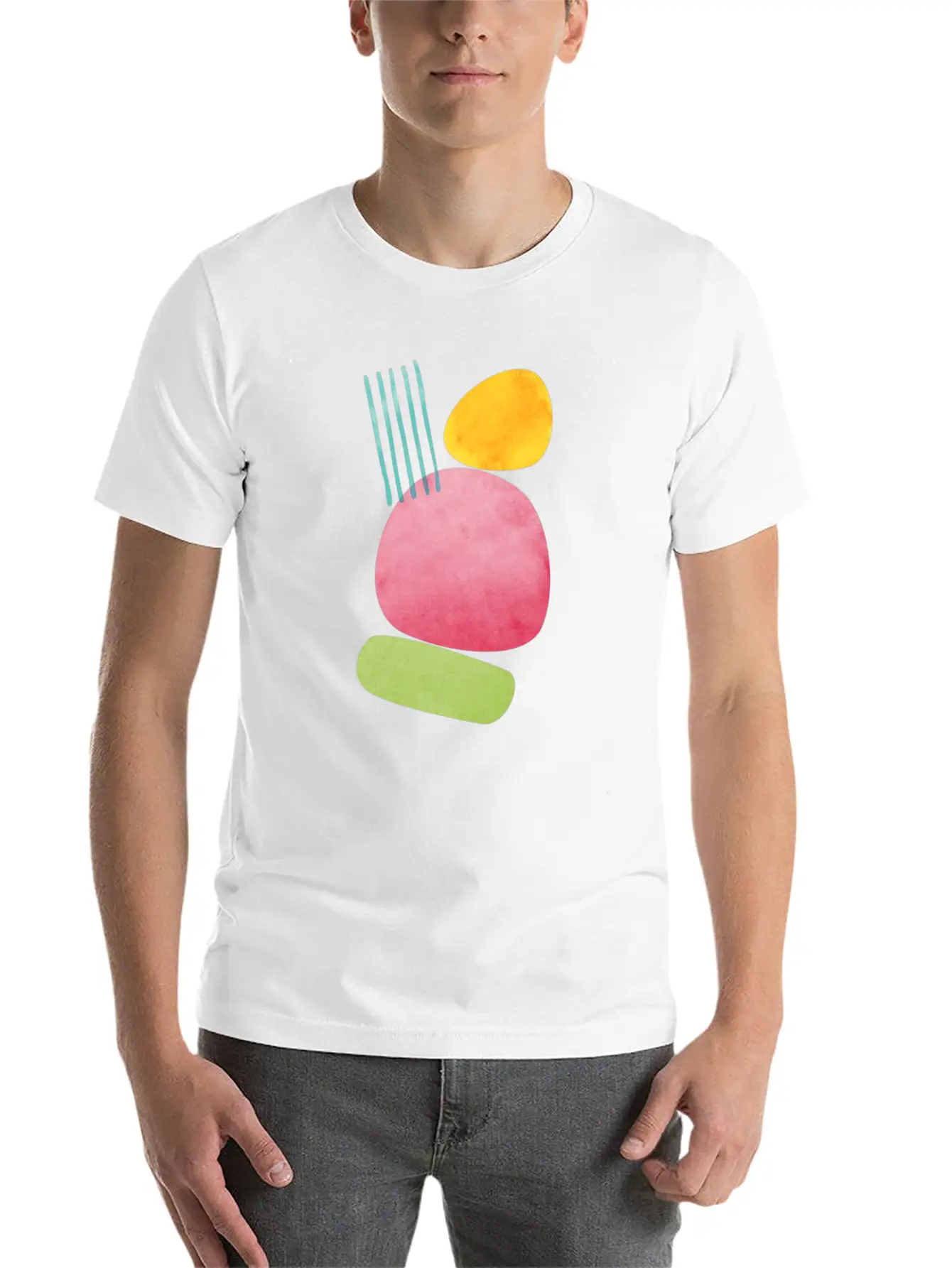 Abstract Geometric Overlap Watercolor Water Sun Unisex Casual T-Shirt – Clean Design For Daily Comfort