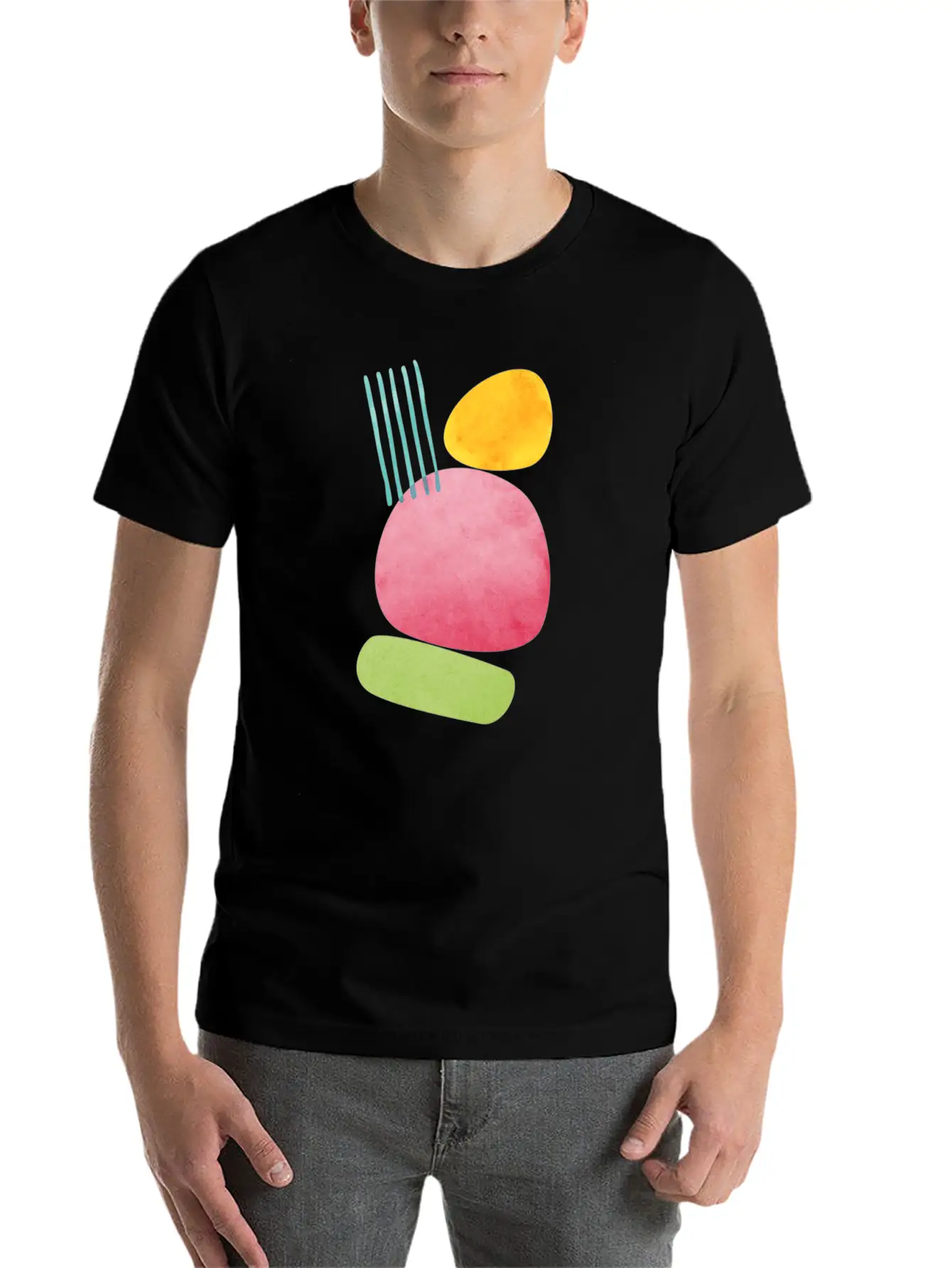 Abstract Geometric Overlap Watercolor Water Sun Unisex Casual T-Shirt – Clean Design For Daily Comfort