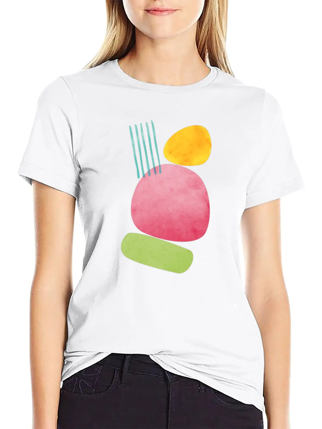 Abstract Geometric Overlap Watercolor Water Sun Unisex Casual T-Shirt – Clean Design For Daily Comfort