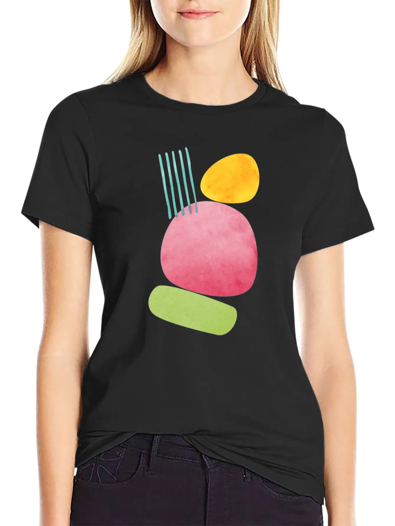 Abstract Geometric Overlap Watercolor Water Sun Unisex Casual T-Shirt – Clean Design For Daily Comfort