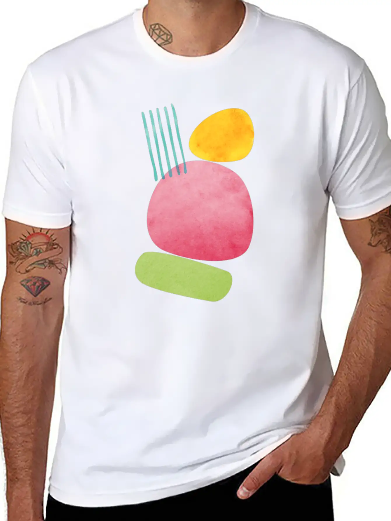 Abstract Geometric Overlap Watercolor Water Sun Unisex Casual T-Shirt – Clean Design For Daily Comfort
