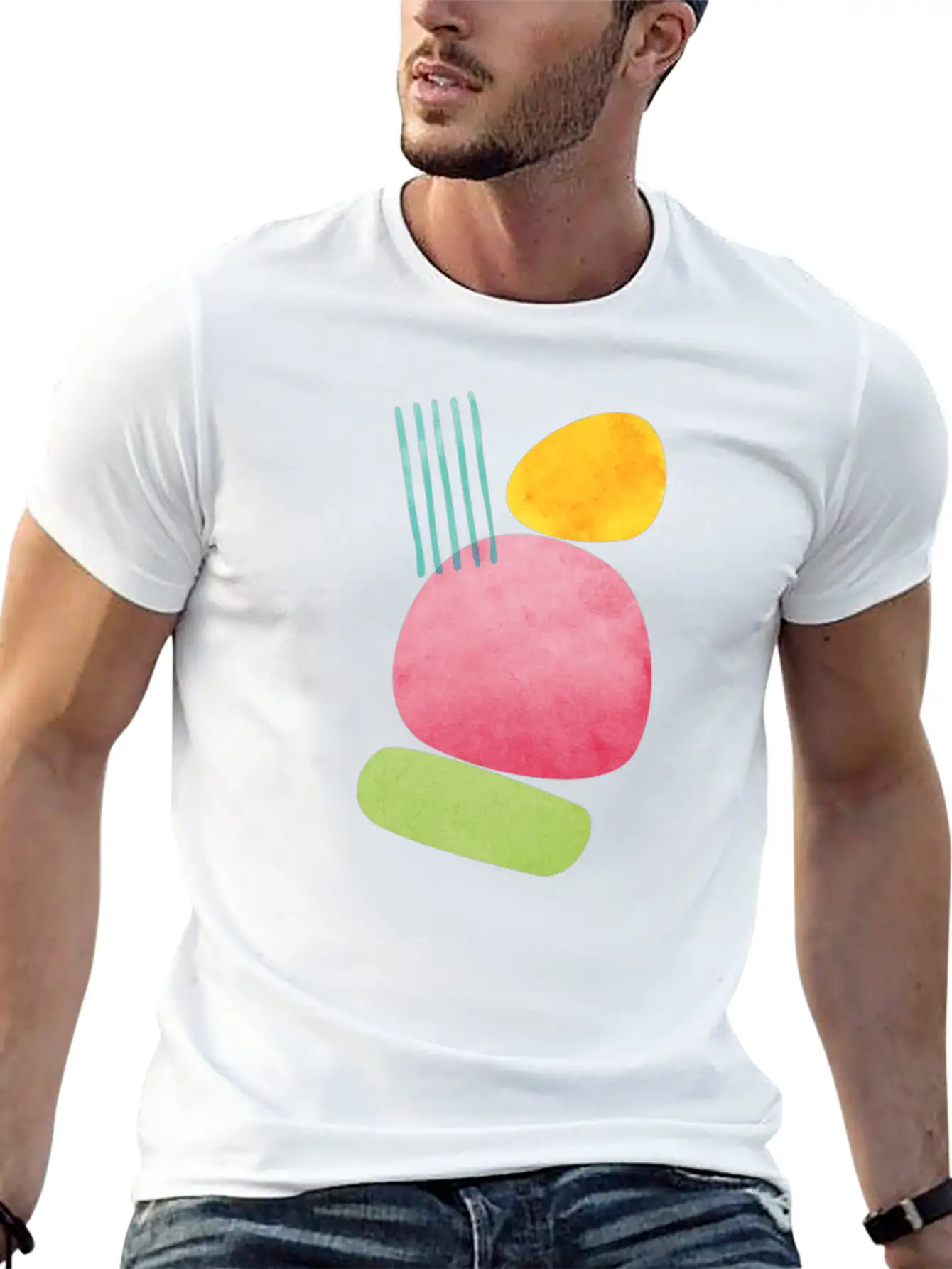 Abstract Geometric Overlap Watercolor Water Sun Unisex Casual T-Shirt – Clean Design For Daily Comfort