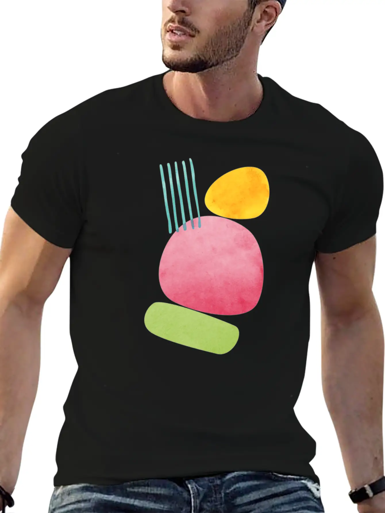 Abstract Geometric Overlap Watercolor Water Sun Unisex Casual T-Shirt – Clean Design For Daily Comfort