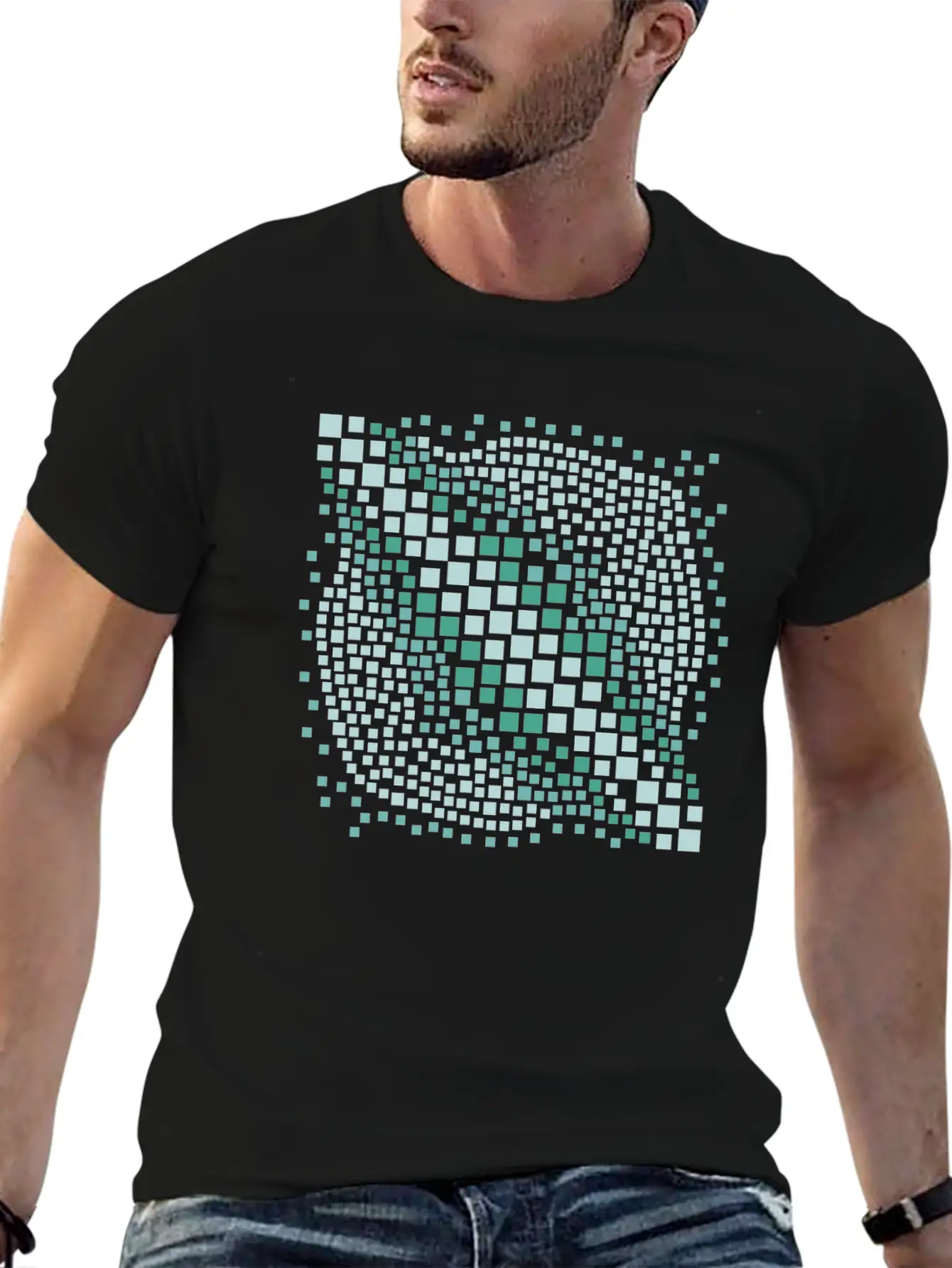 Abstract Green Water Mosaic Basic Graphic T-Shirt – Daily Comfort In Soft Cotton