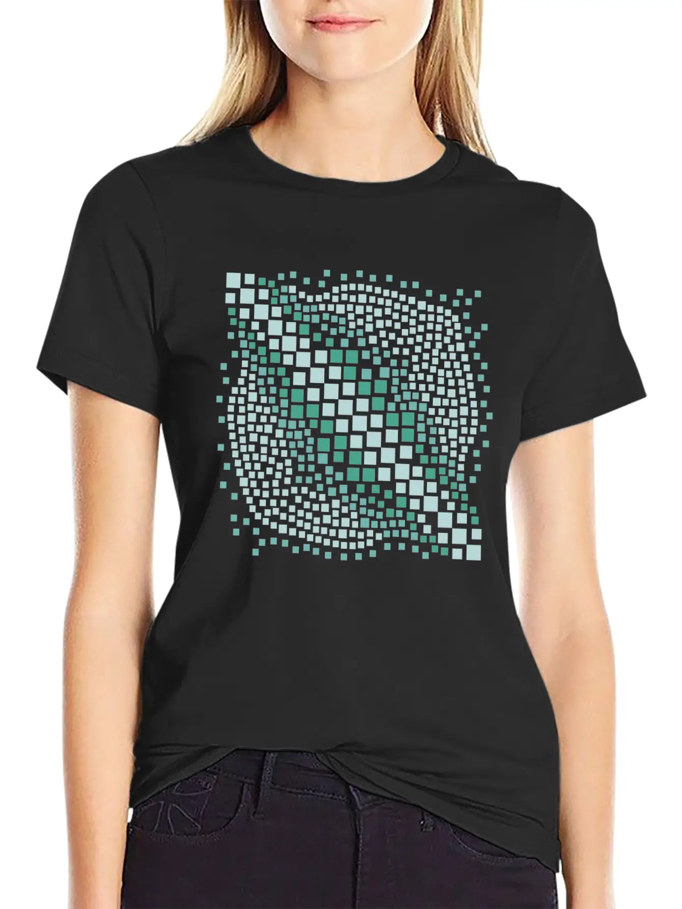 Abstract Green Water Mosaic Basic Graphic T-Shirt – Daily Comfort In Soft Cotton