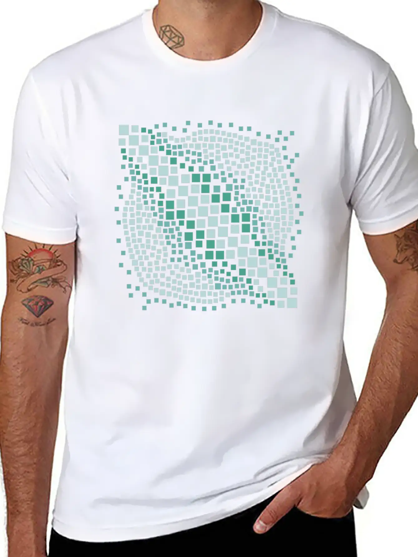 Abstract Green Water Mosaic Basic Graphic T-Shirt – Daily Comfort In Soft Cotton