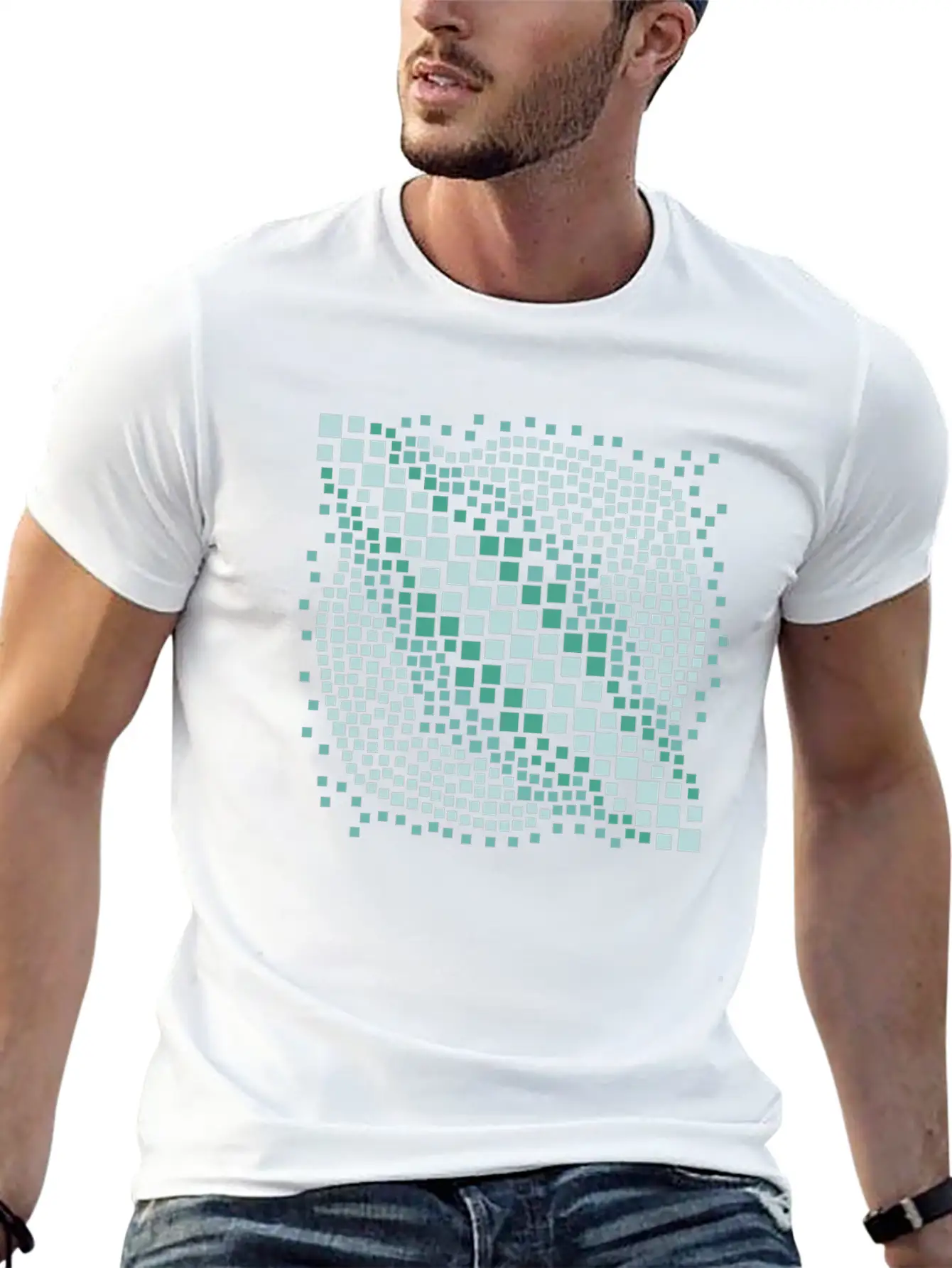 Abstract Green Water Mosaic Basic Graphic T-Shirt – Daily Comfort In Soft Cotton