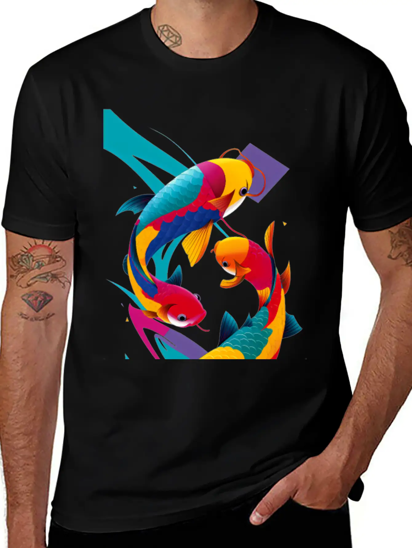 Abstract Koi Carps Classic Fit Graphic Tee For Daily Comfort – Unisex Cotton Shirt