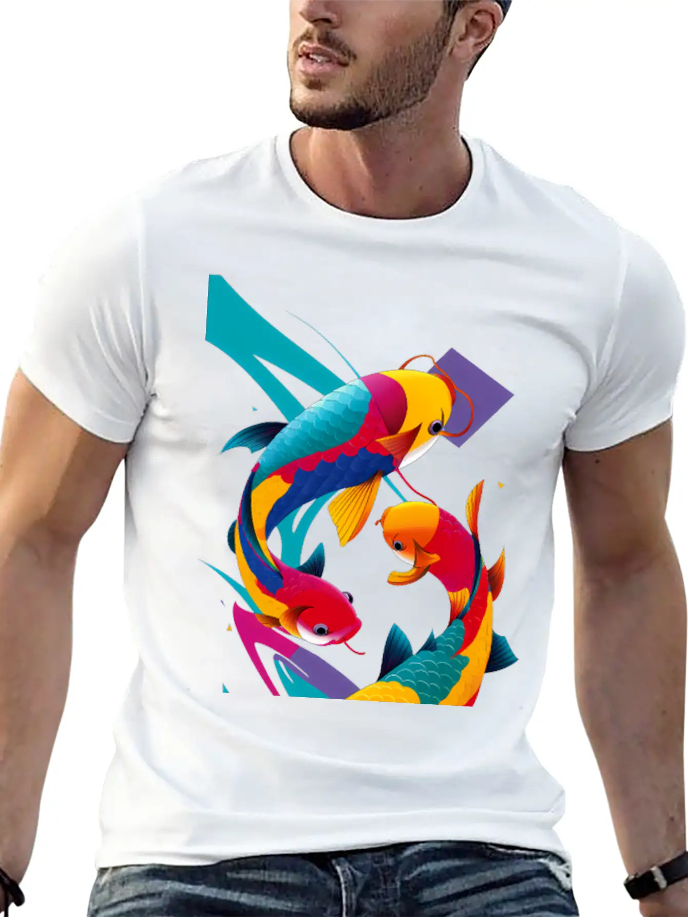 Abstract Koi Carps Classic Fit Graphic Tee For Daily Comfort – Unisex Cotton Shirt