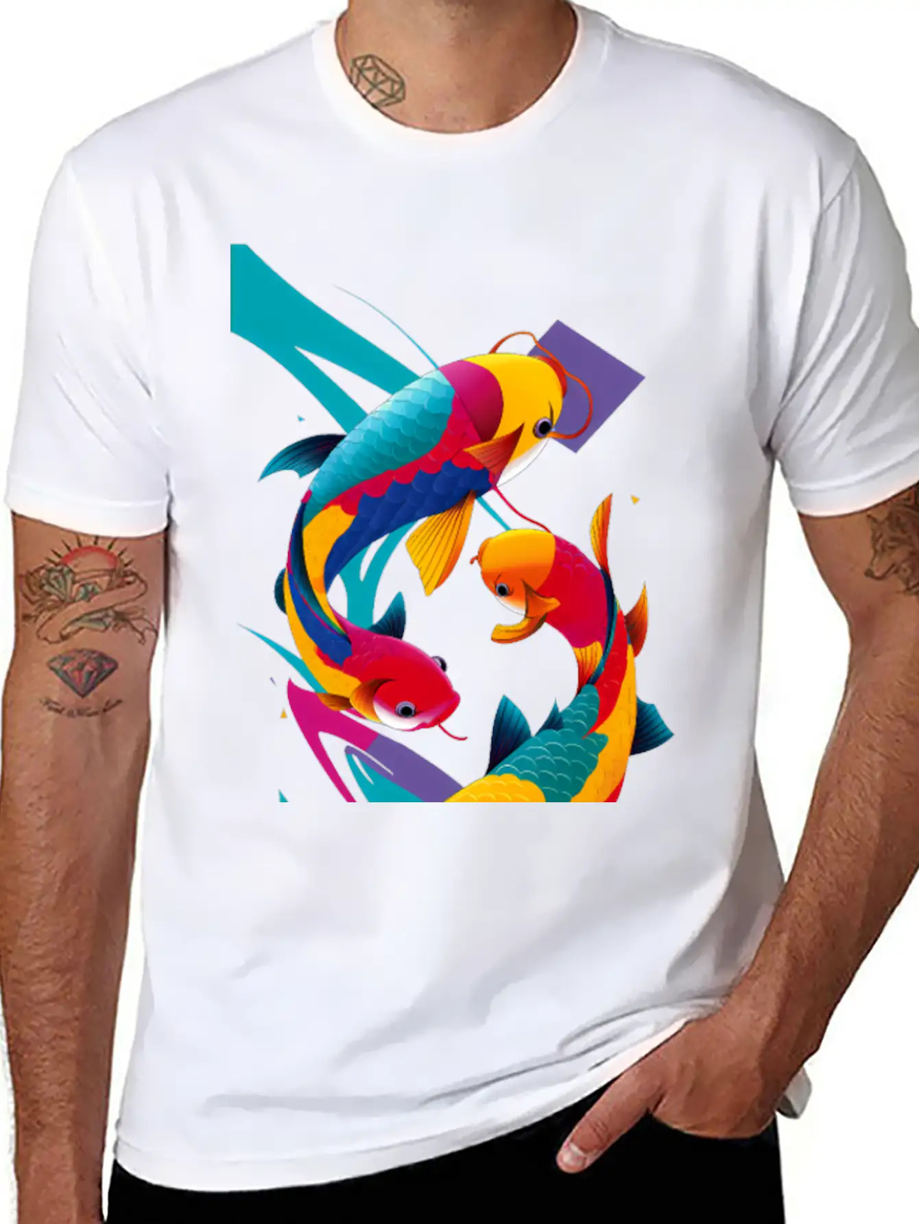 Abstract Koi Carps Classic Fit Graphic Tee For Daily Comfort – Unisex Cotton Shirt