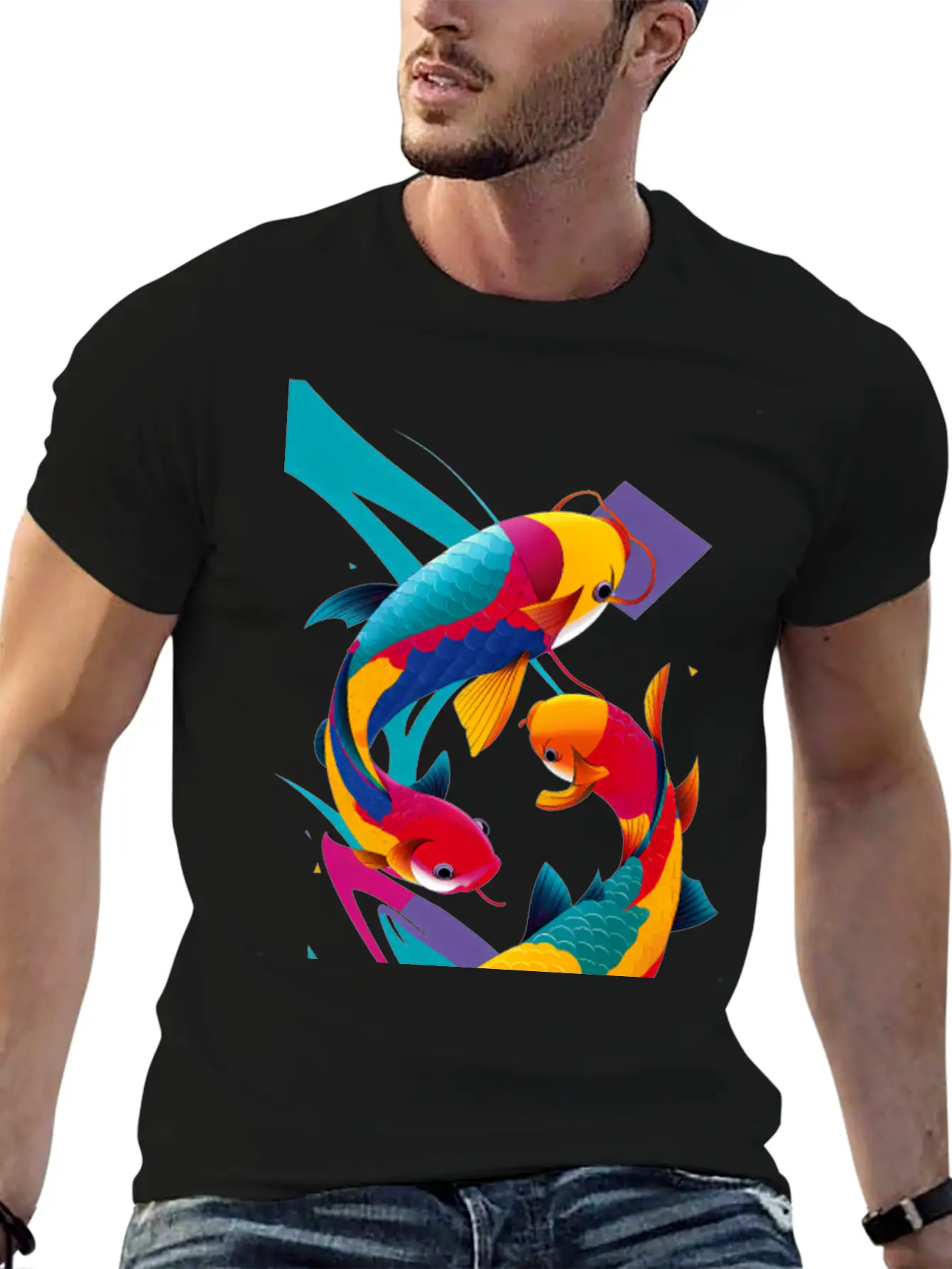 Abstract Koi Carps Classic Fit Graphic Tee For Daily Comfort – Unisex Cotton Shirt
