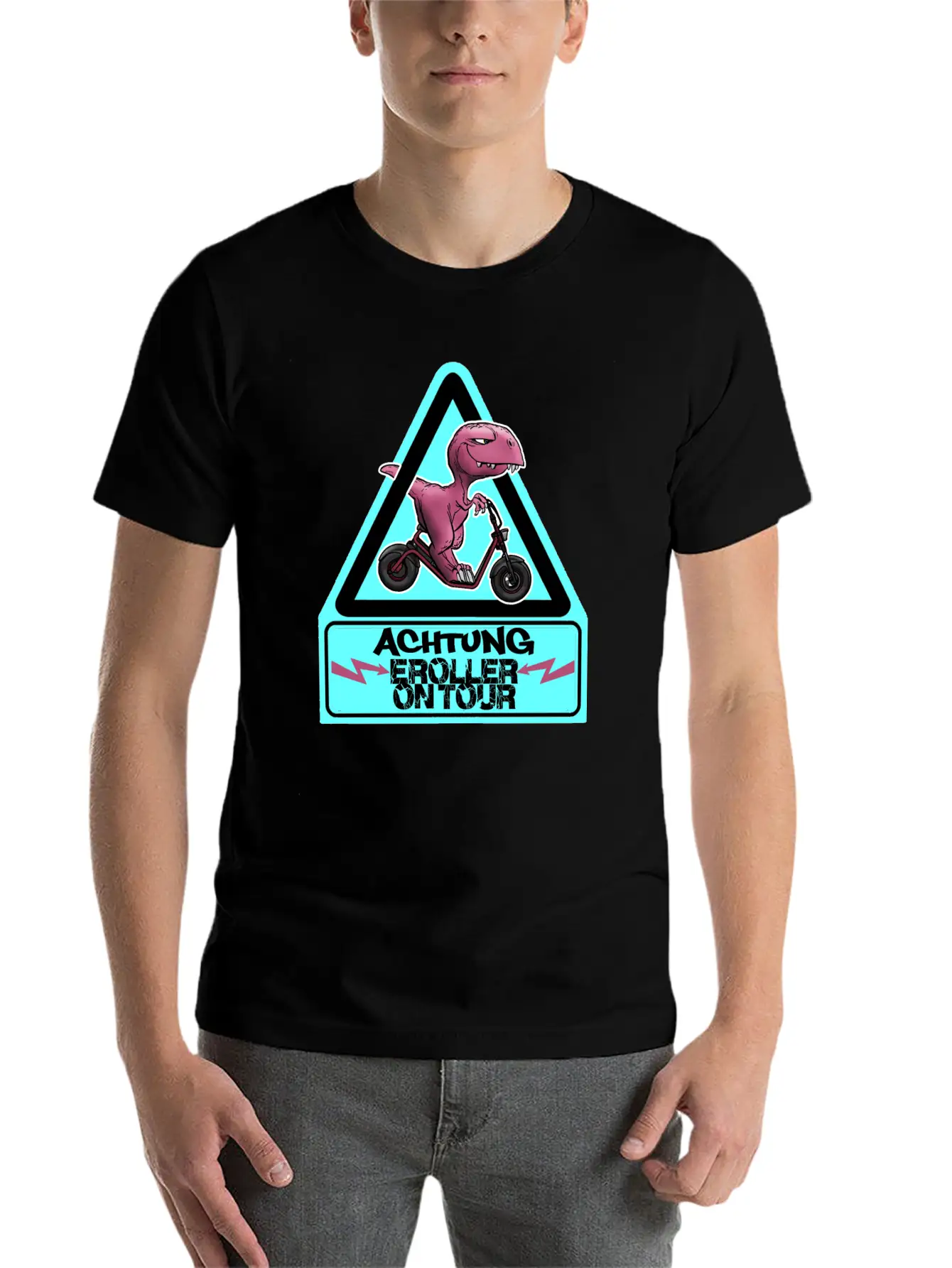 Achtung E-Scooter Dino On Tour Basic Graphic T-Shirt – Daily Comfort In Soft Cotton
