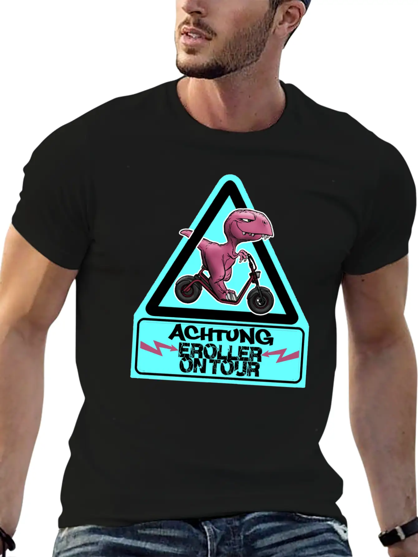Achtung E-Scooter Dino On Tour Basic Graphic T-Shirt – Daily Comfort In Soft Cotton