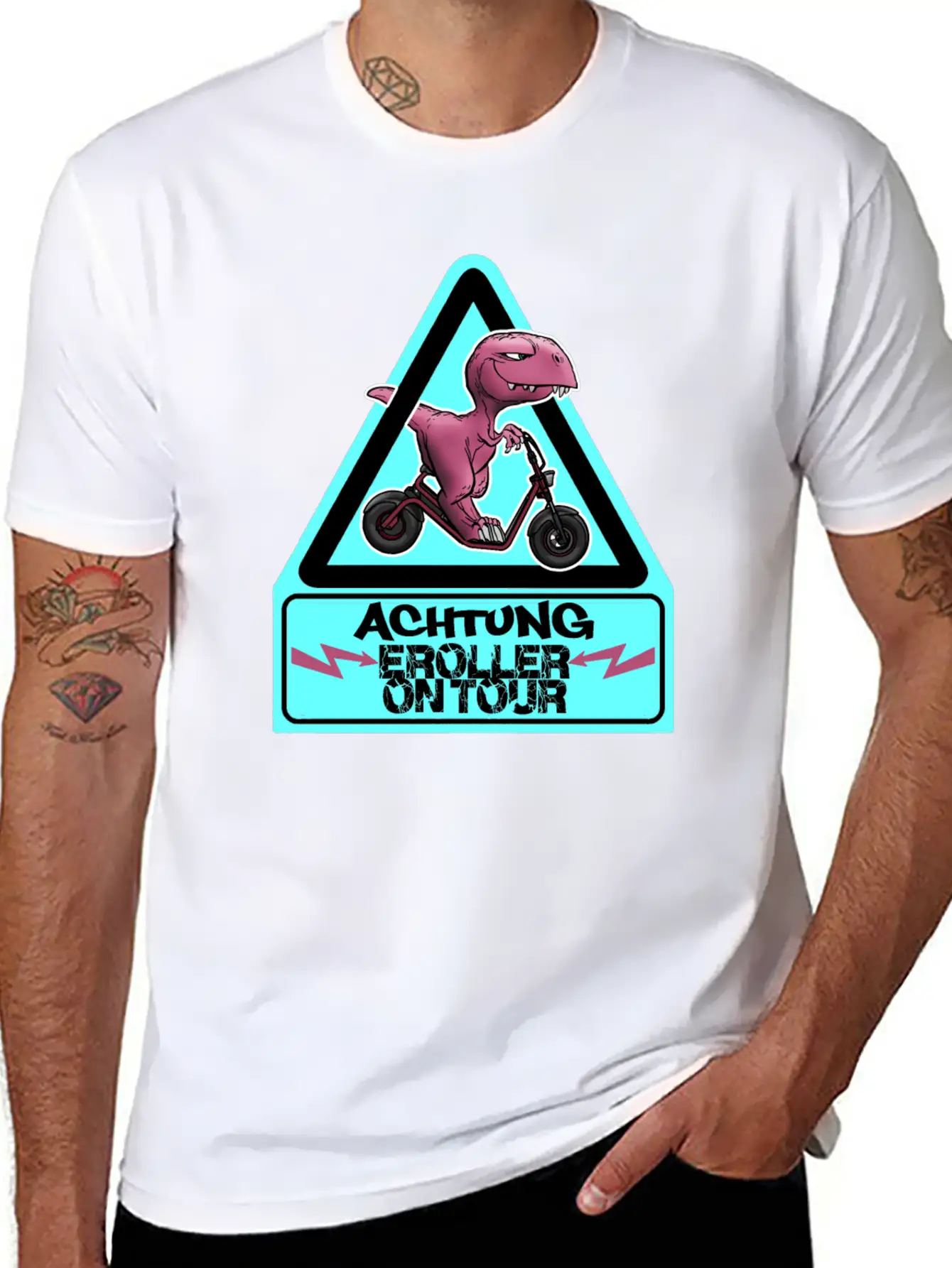 Achtung E-Scooter Dino On Tour Basic Graphic T-Shirt – Daily Comfort In Soft Cotton