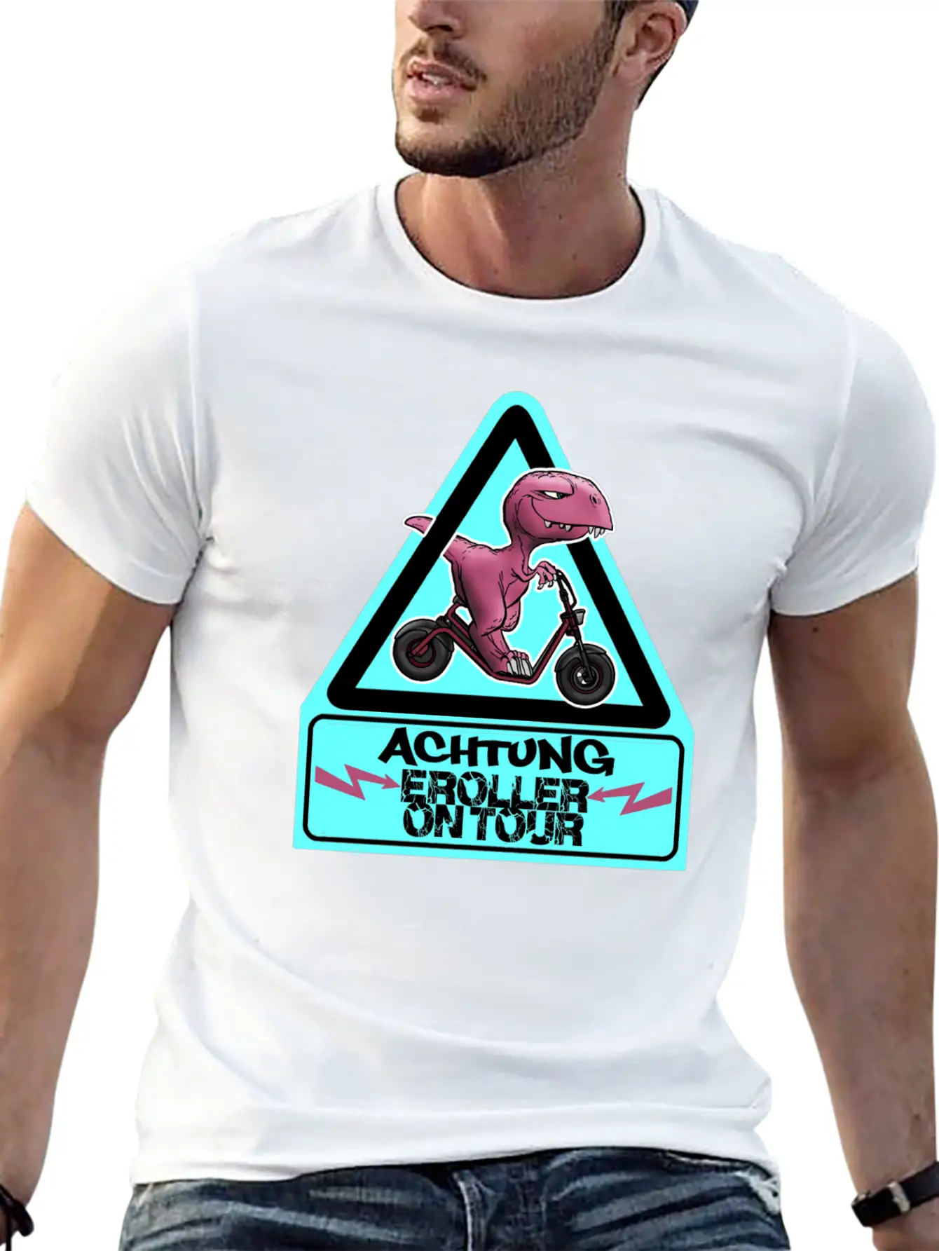 Achtung E-Scooter Dino On Tour Basic Graphic T-Shirt – Daily Comfort In Soft Cotton