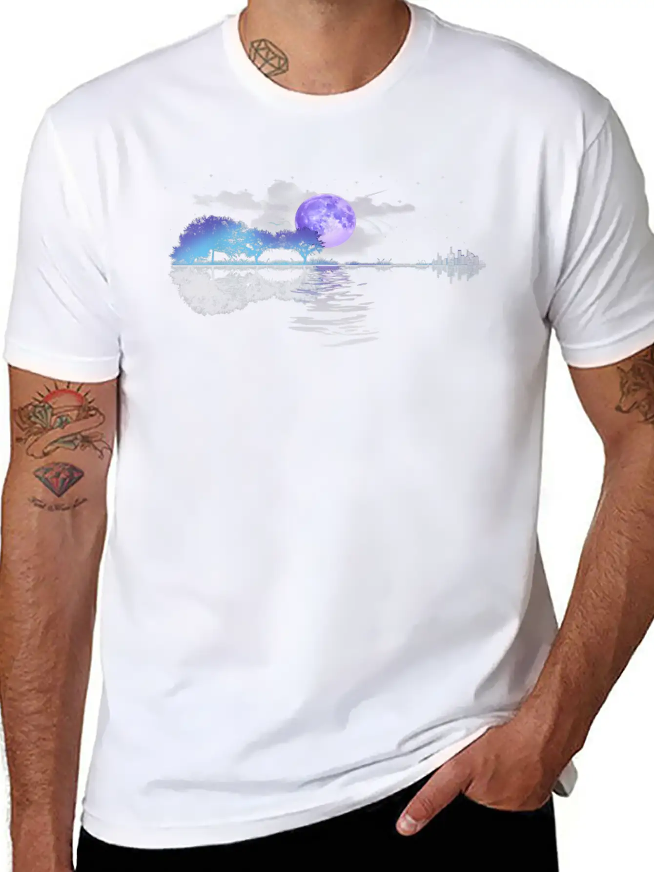 Acoustic Guitar Lake Player Nature Relaxed Everyday Tee – Lightweight And Durable Cotton