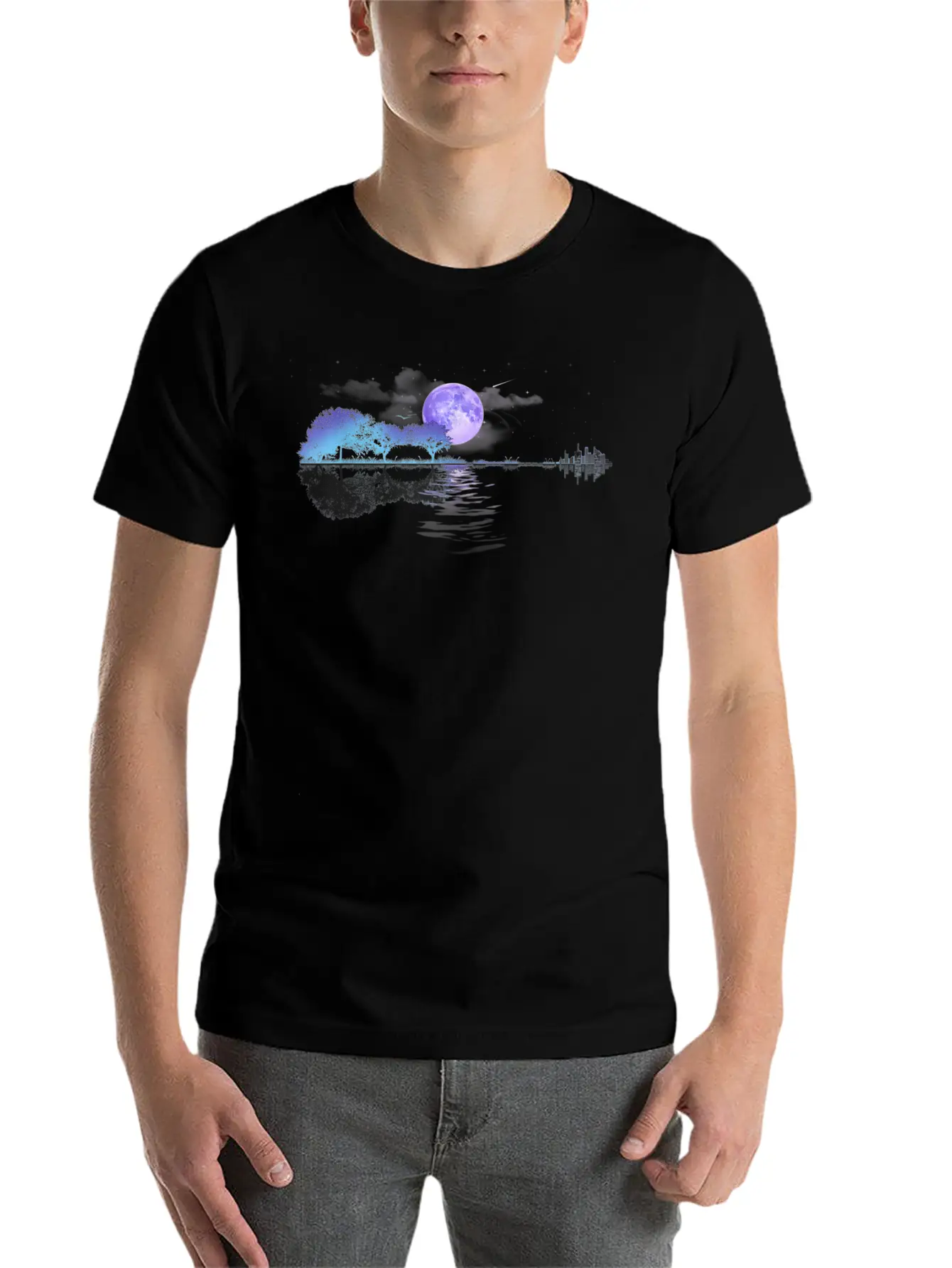 Acoustic Guitar Lake Player Nature Relaxed Everyday Tee – Lightweight And Durable Cotton