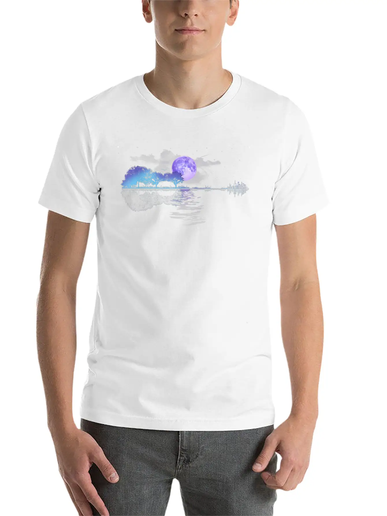 Acoustic Guitar Lake Player Nature Relaxed Everyday Tee – Lightweight And Durable Cotton