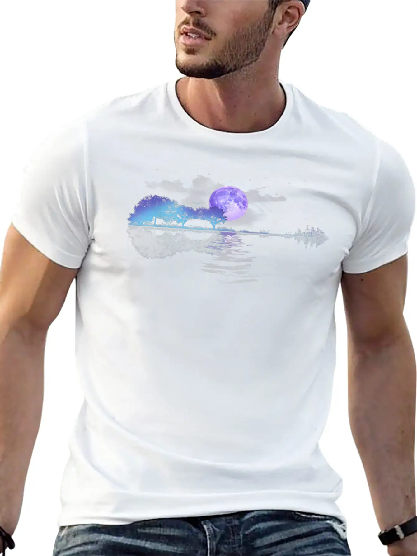 Acoustic Guitar Lake Player Nature Relaxed Everyday Tee – Lightweight And Durable Cotton