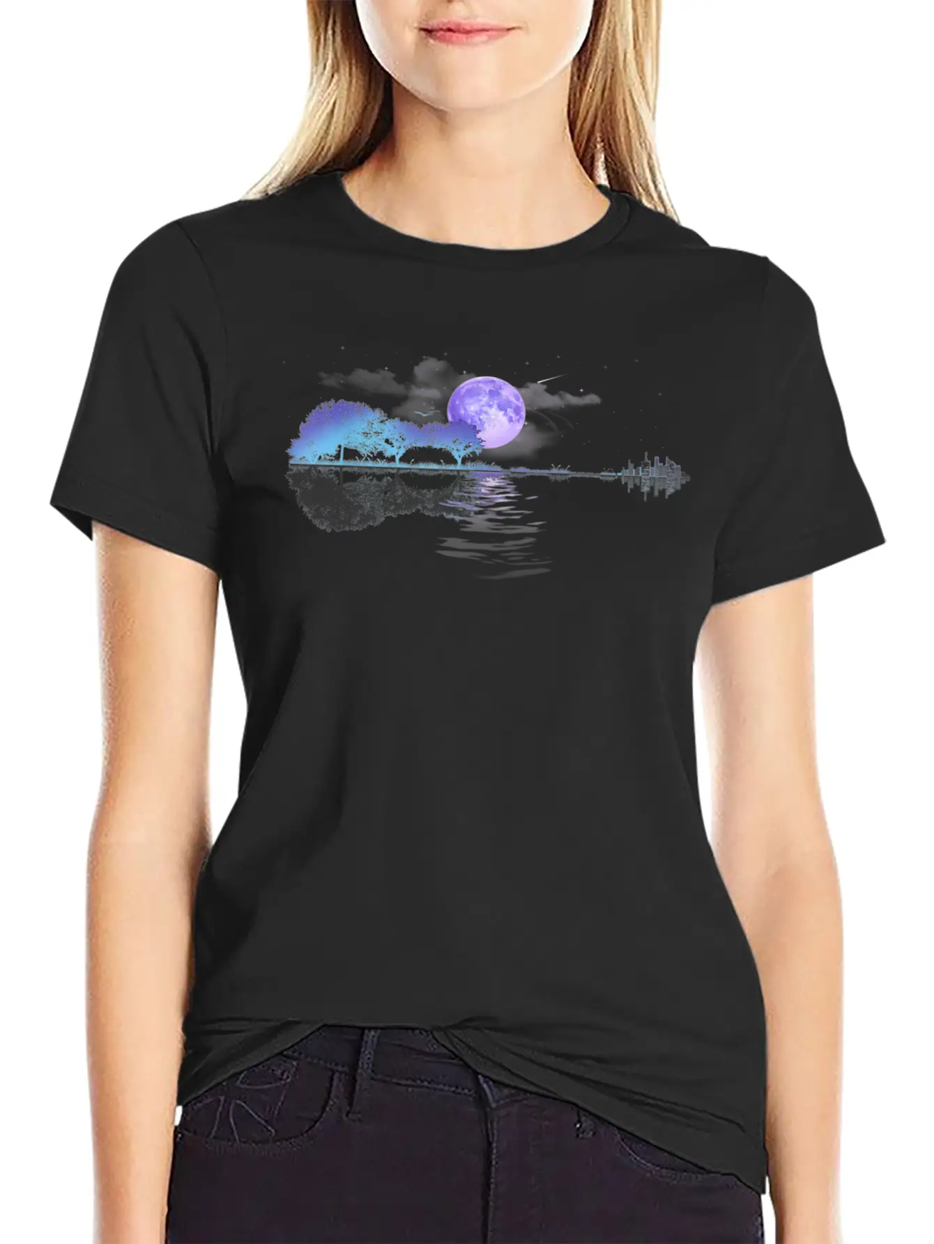 Acoustic Guitar Lake Player Nature Relaxed Everyday Tee – Lightweight And Durable Cotton