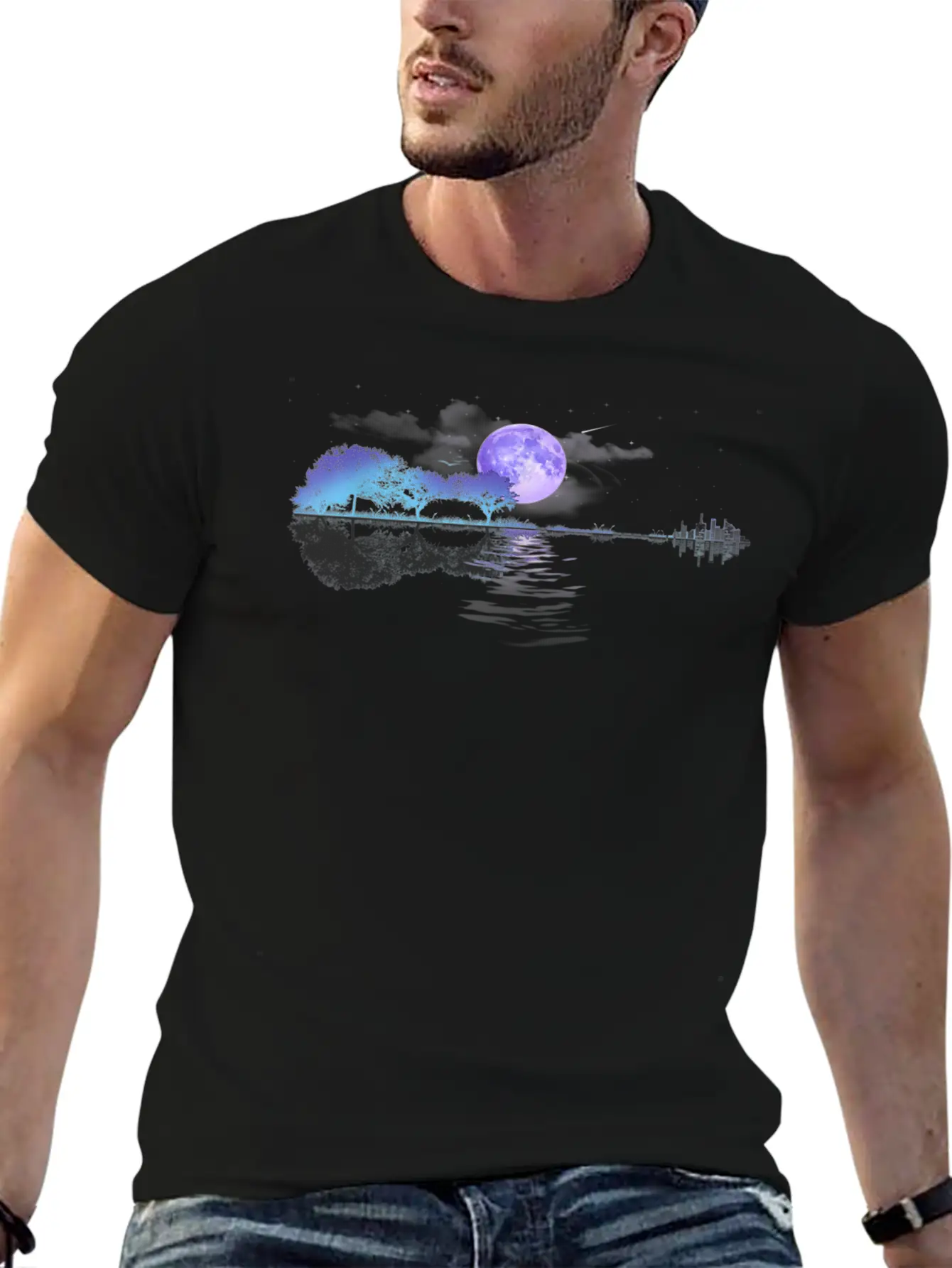 Acoustic Guitar Lake Player Nature Relaxed Everyday Tee – Lightweight And Durable Cotton