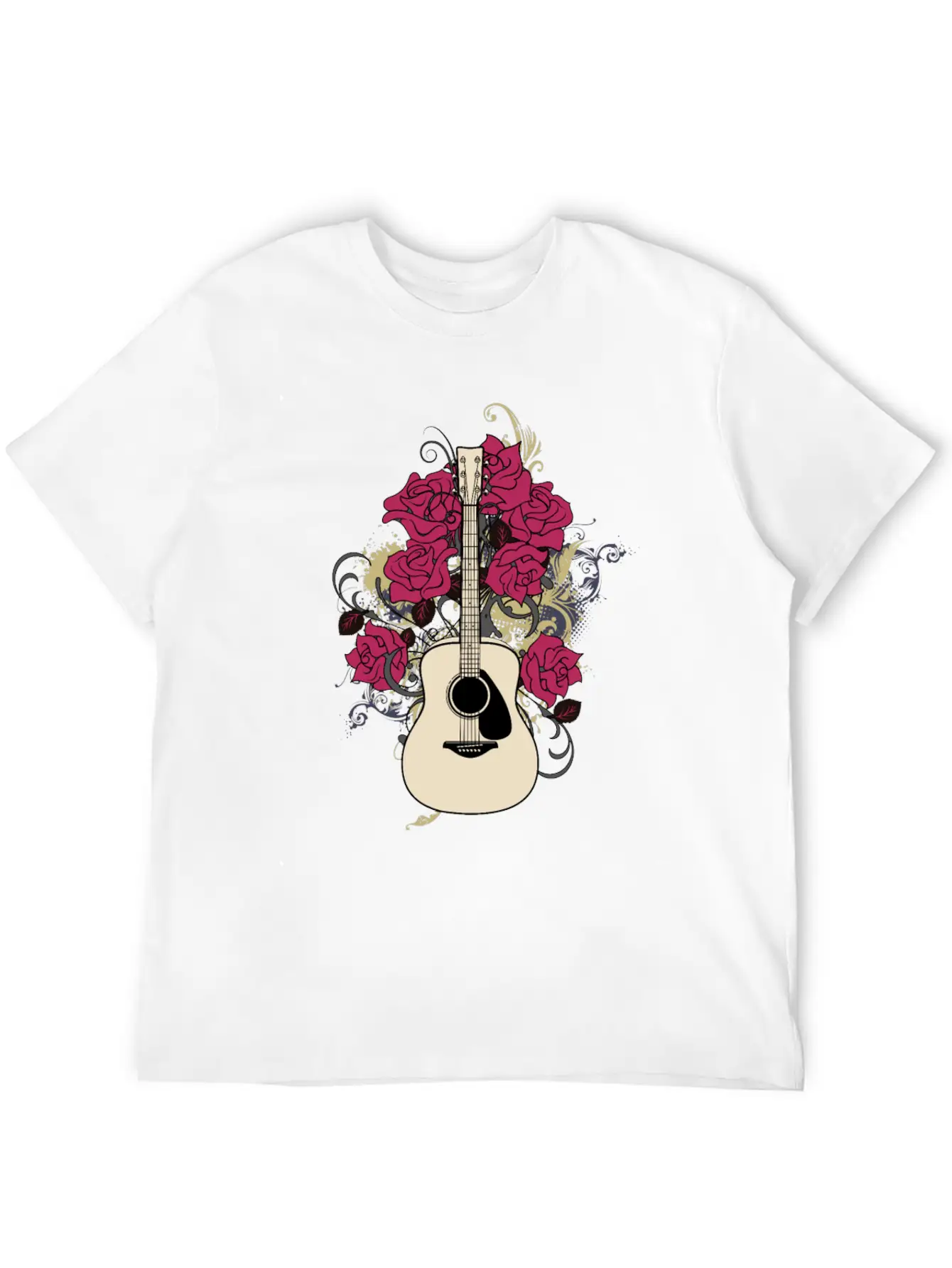 Acoustic Guitar Rose Lightweight Cotton T-Shirt – Daily Comfort Graphic Shirt