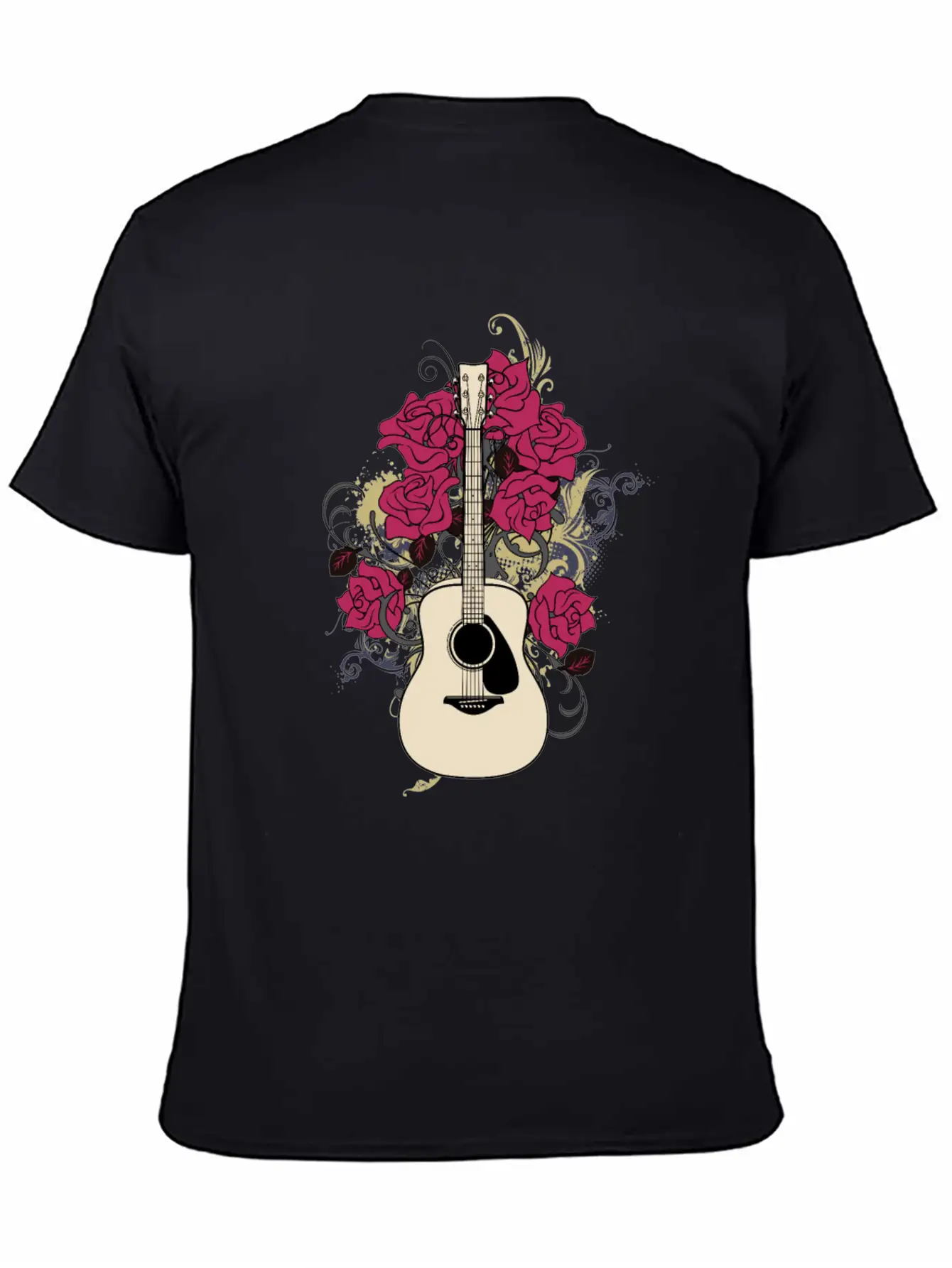 Acoustic Guitar Rose Lightweight Cotton T-Shirt – Daily Comfort Graphic Shirt