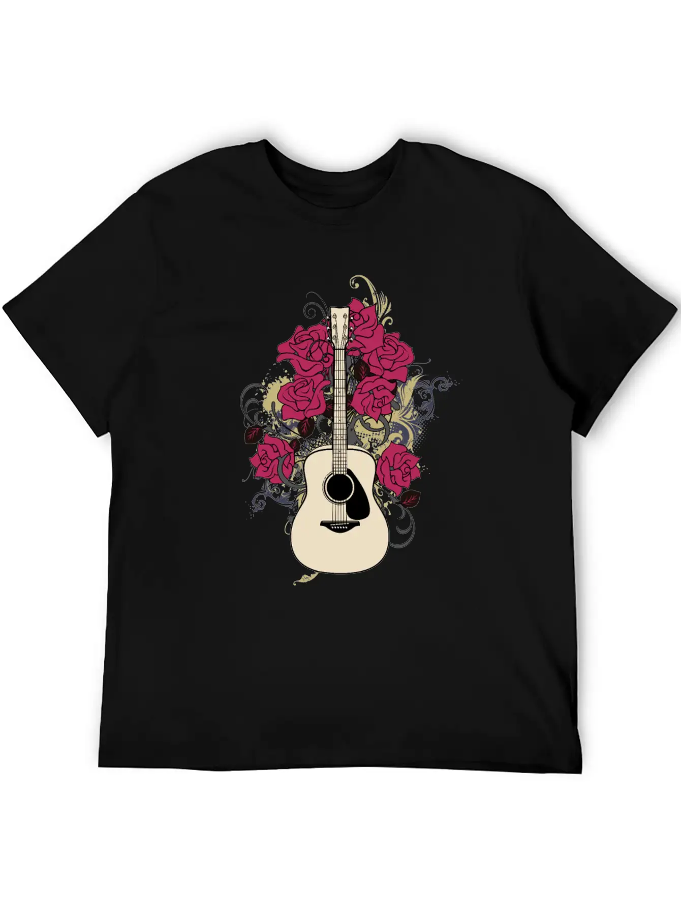 Acoustic Guitar Rose Lightweight Cotton T-Shirt – Daily Comfort Graphic Shirt