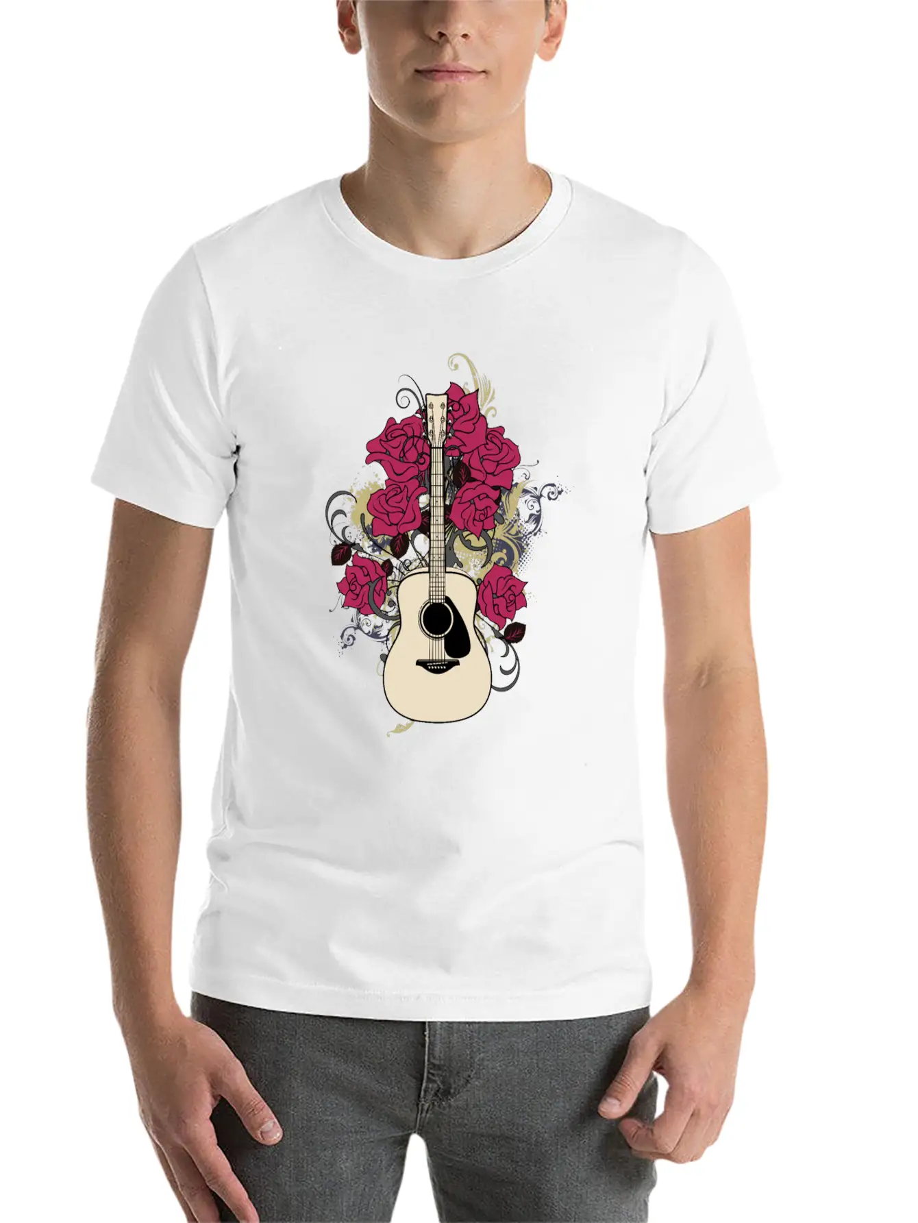 Acoustic Guitar Rose Lightweight Cotton T-Shirt – Daily Comfort Graphic Shirt