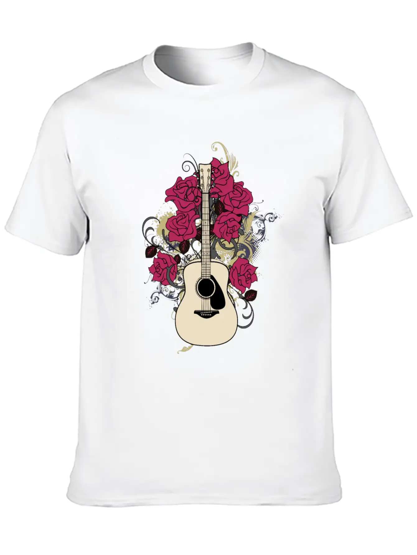 Acoustic Guitar Rose Lightweight Cotton T-Shirt – Daily Comfort Graphic Shirt