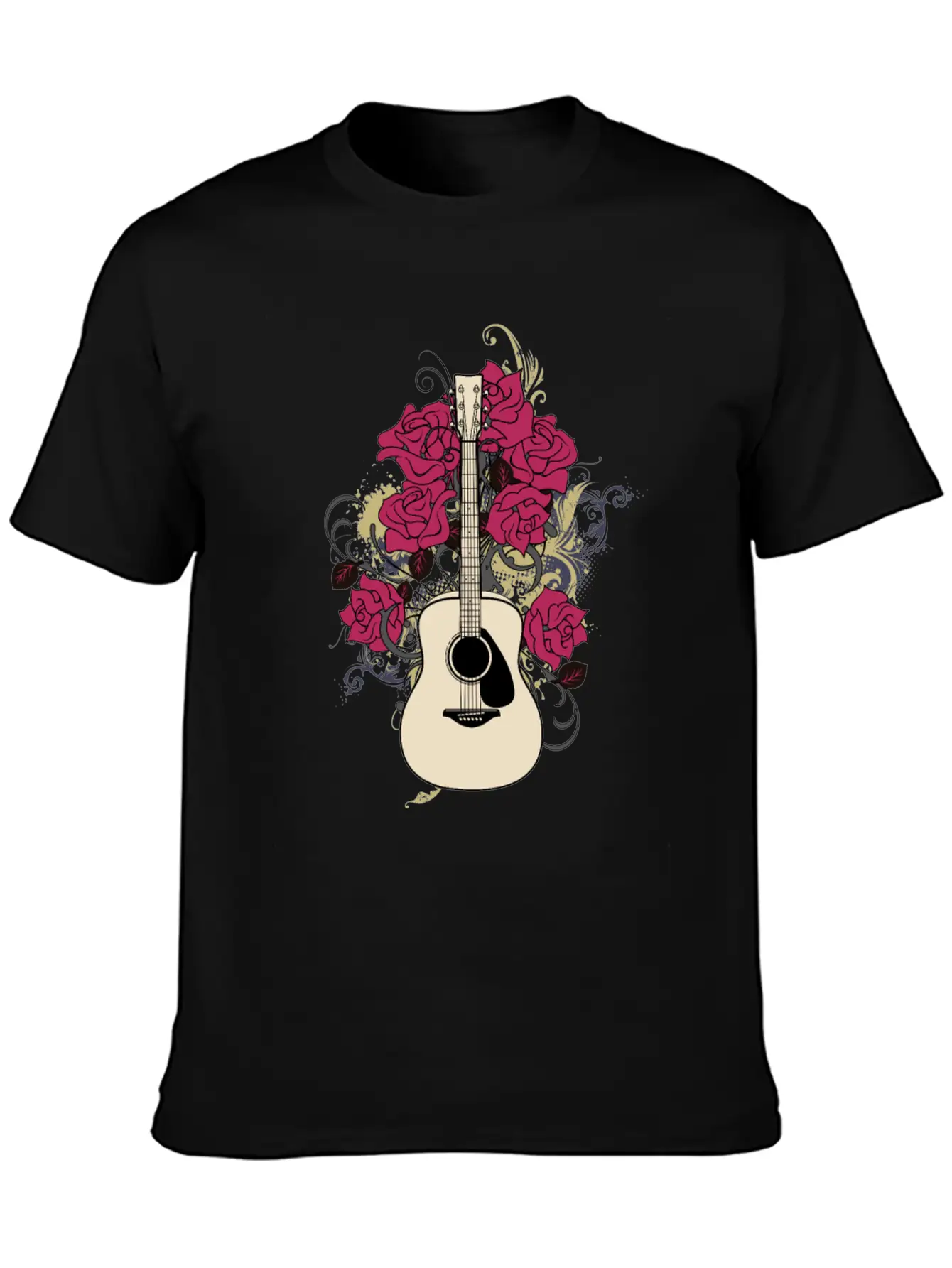 Acoustic Guitar Rose Lightweight Cotton T-Shirt – Daily Comfort Graphic Shirt