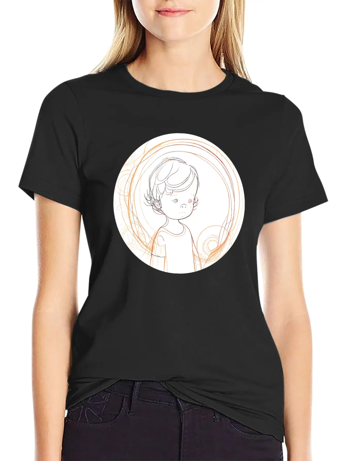 Adorable Line Art Of Kids For Tshirt And Sticker Lightweight Cotton T-Shirt – Daily Comfort Graphic Shirt