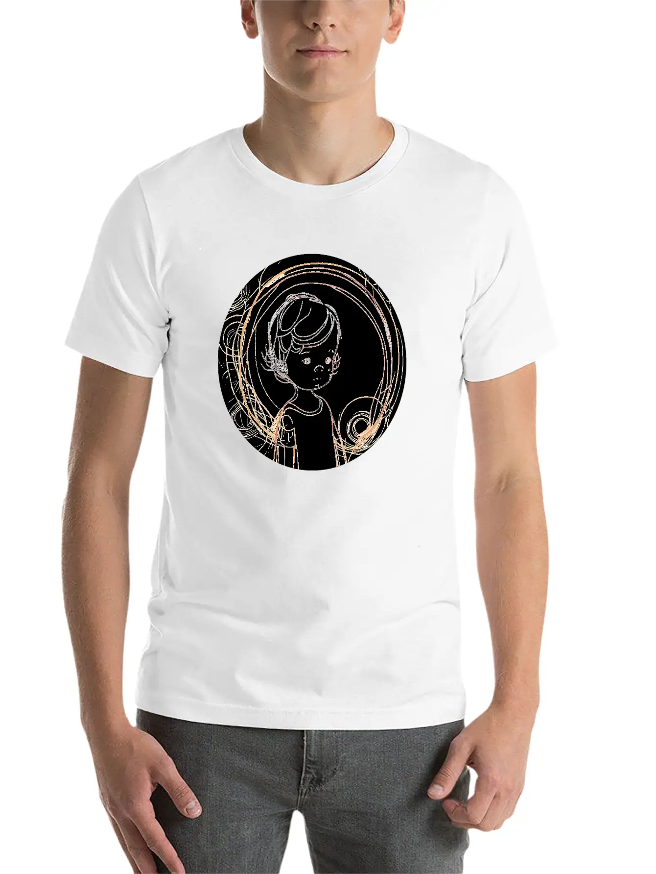 Adorable Line Art Of Kids For Tshirt And Sticker Lightweight Cotton T-Shirt – Daily Comfort Graphic Shirt