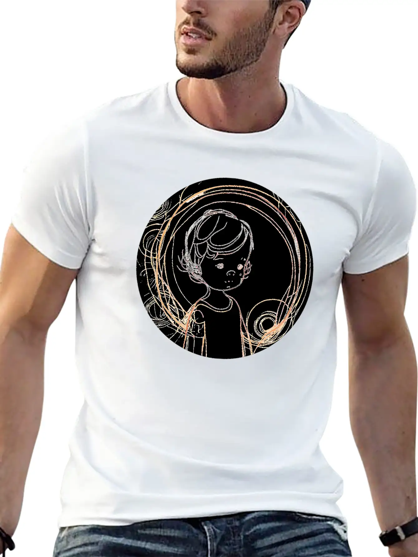Adorable Line Art Of Kids For Tshirt And Sticker Lightweight Cotton T-Shirt – Daily Comfort Graphic Shirt