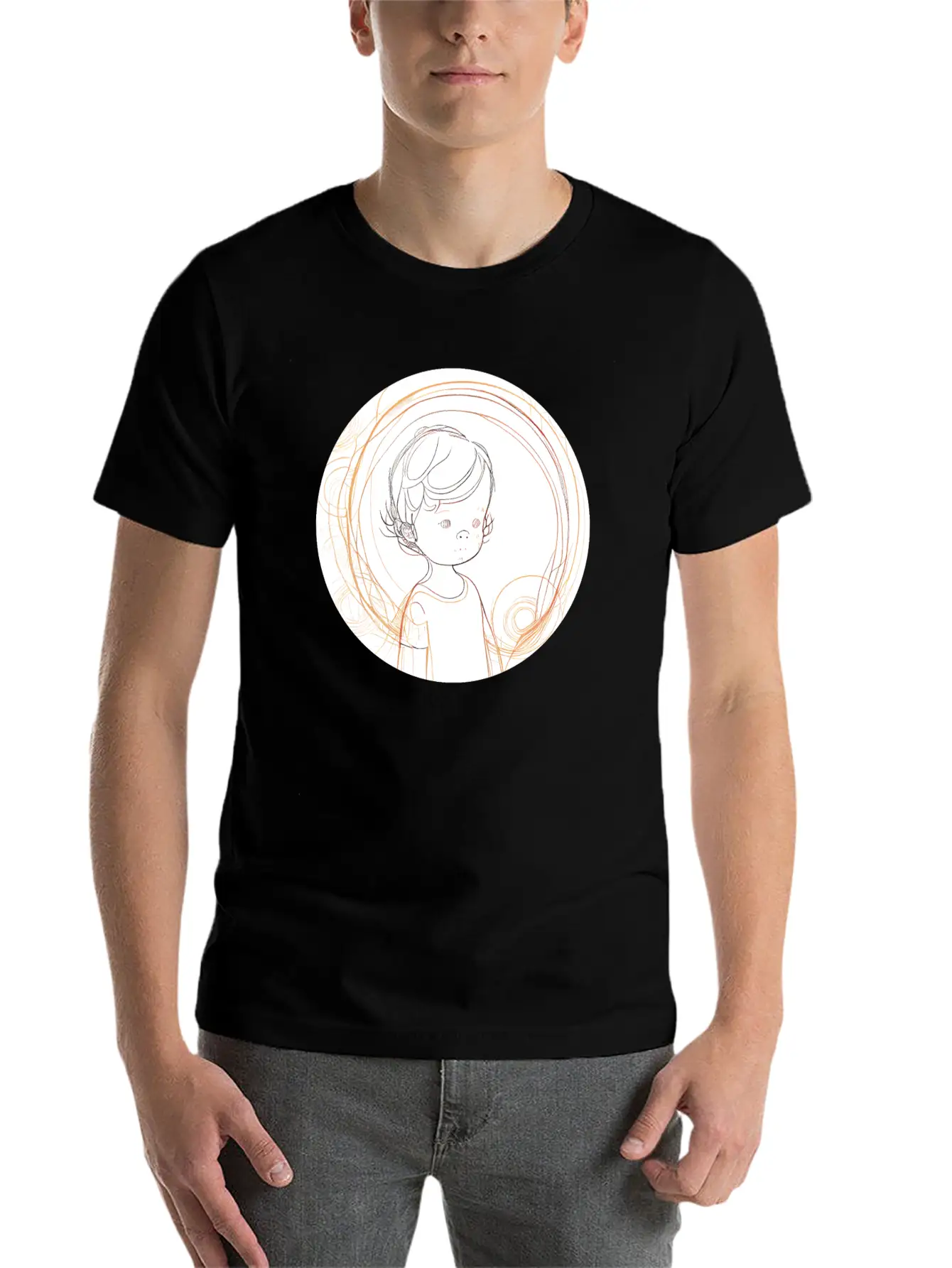 Adorable Line Art Of Kids For Tshirt And Sticker Lightweight Cotton T-Shirt – Daily Comfort Graphic Shirt
