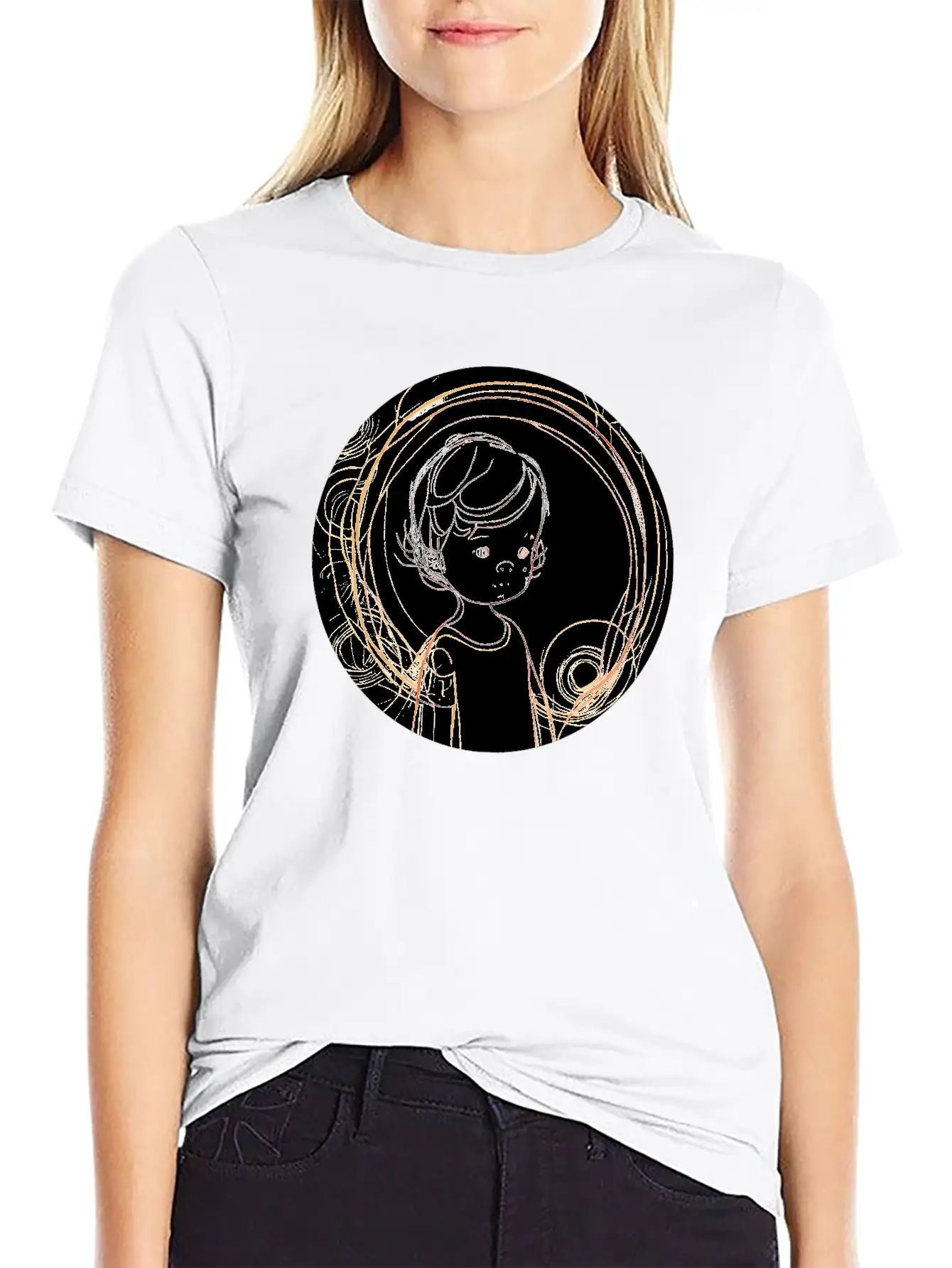 Adorable Line Art Of Kids For Tshirt And Sticker Lightweight Cotton T-Shirt – Daily Comfort Graphic Shirt
