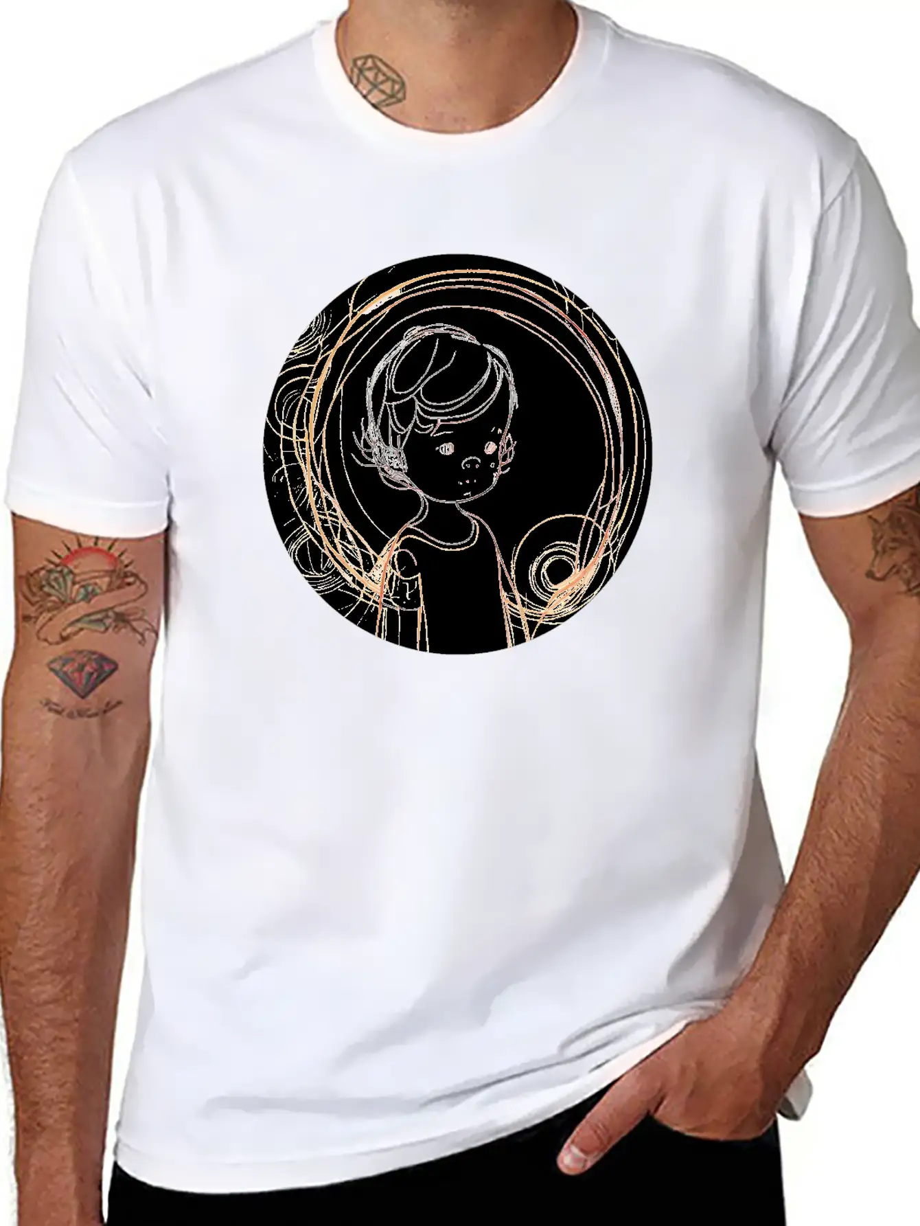 Adorable Line Art Of Kids For Tshirt And Sticker Lightweight Cotton T-Shirt – Daily Comfort Graphic Shirt